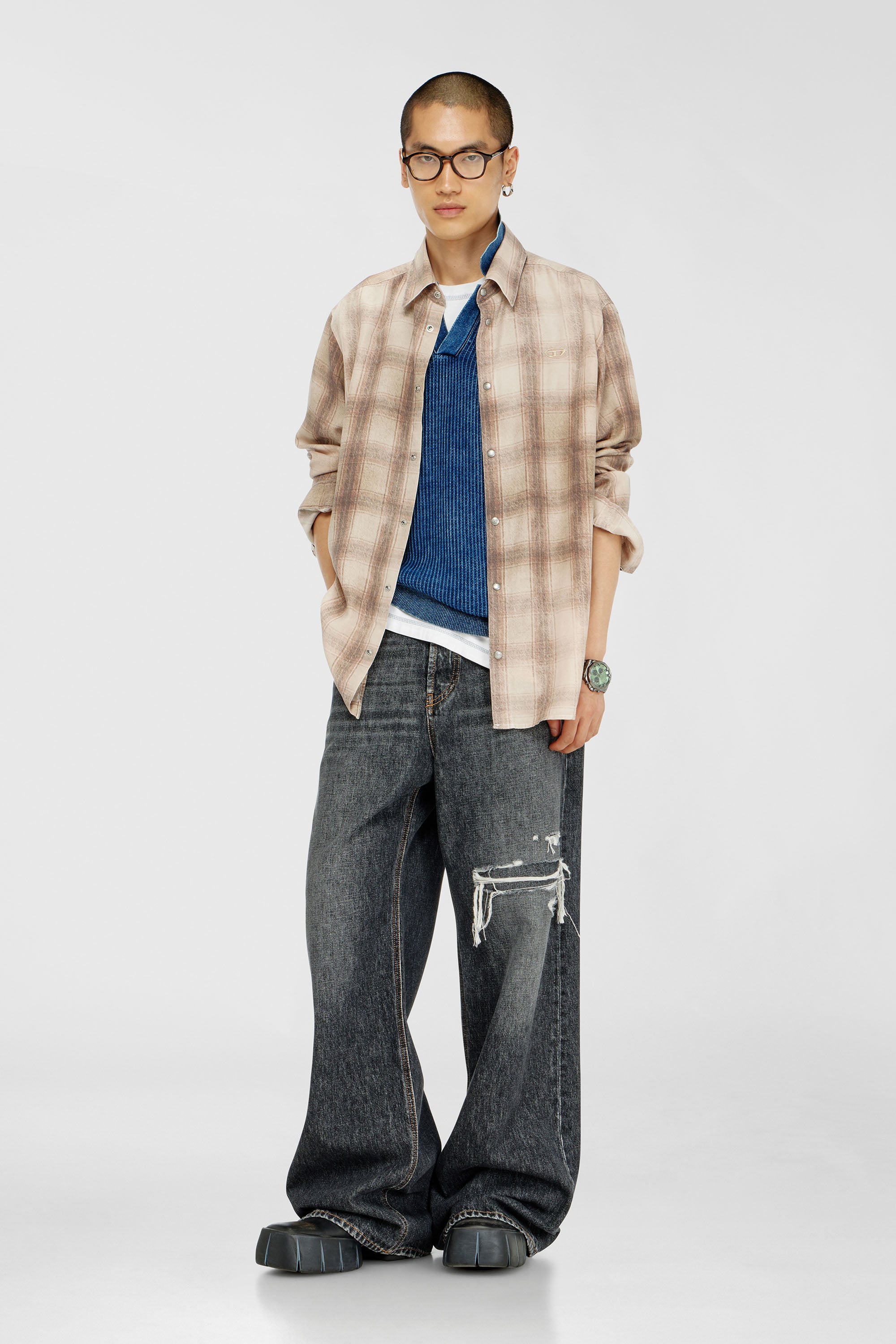 Diesel - S-SIMPLY-JMCM, Chemise &agrave; carreaux en tissu fluide Homme in Marron - 2