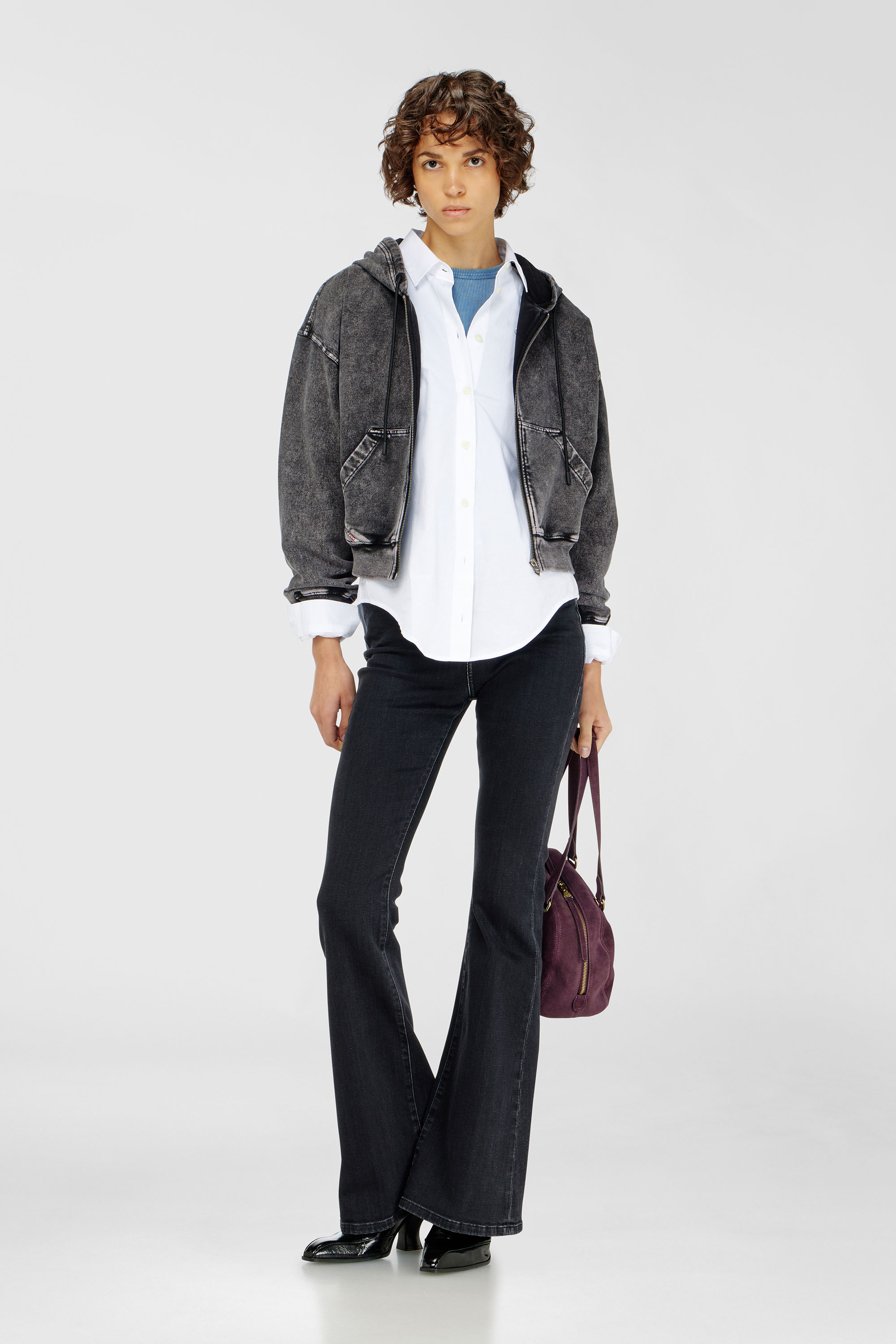 Diesel - F-ELYCY-AA2, Sweat &agrave; capuche effet denim Femme in Gris - 1