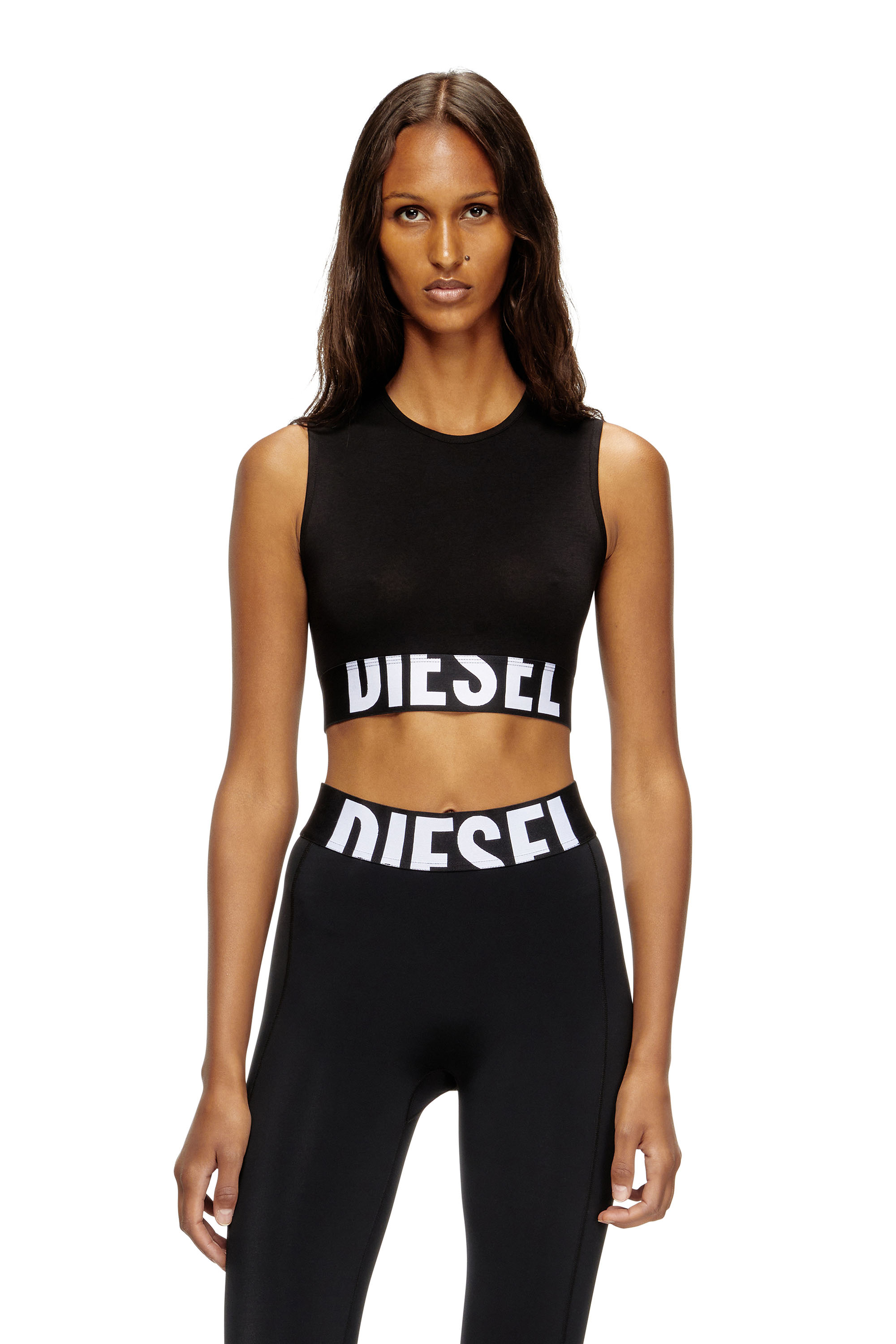 Diesel - ADA-D-POP, Débardeur crop avec logo découpé Femme in Noir - 1