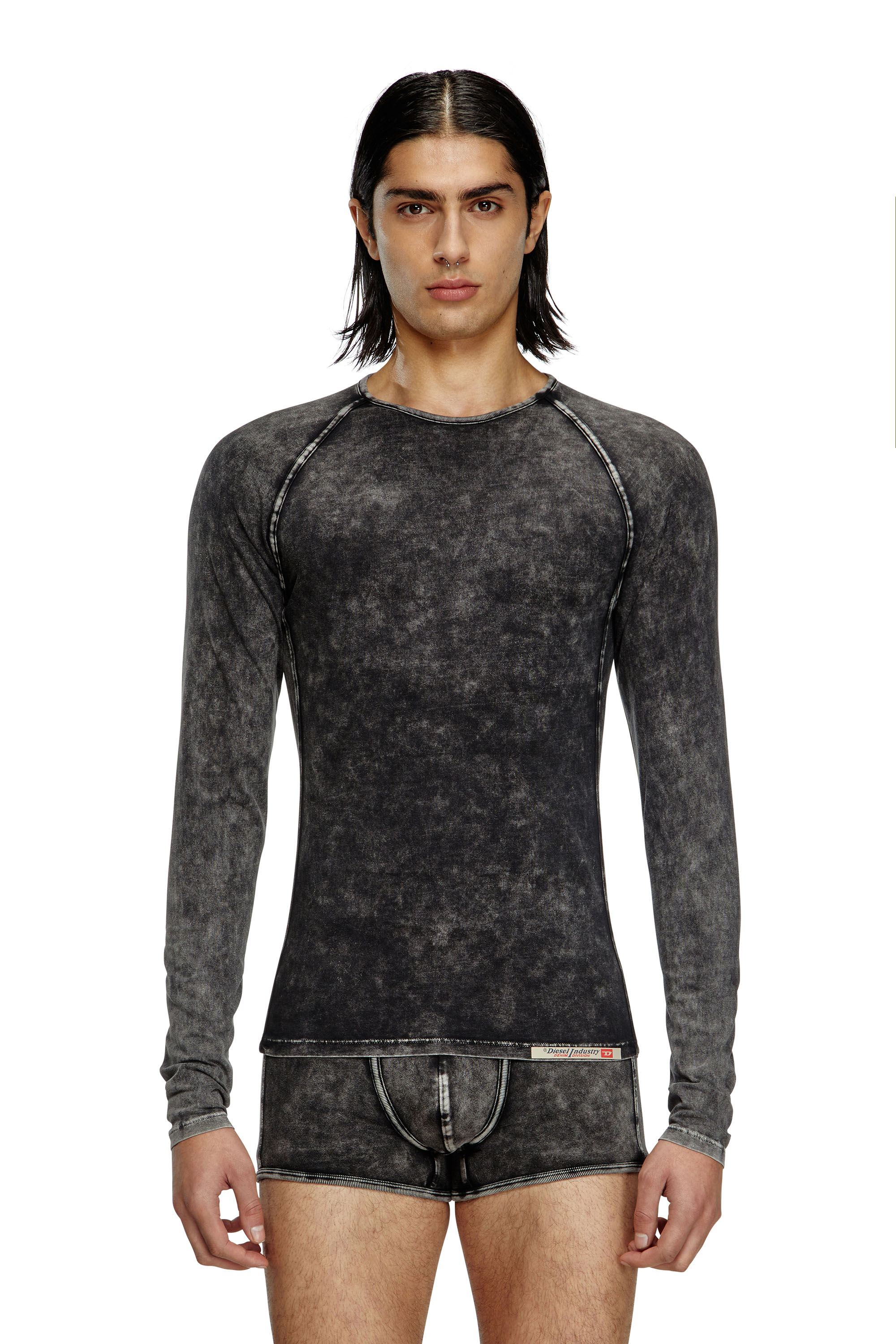 Diesel - EFREM-DNM, T-shirt à manches longues effet denim Homme in Noir - 3