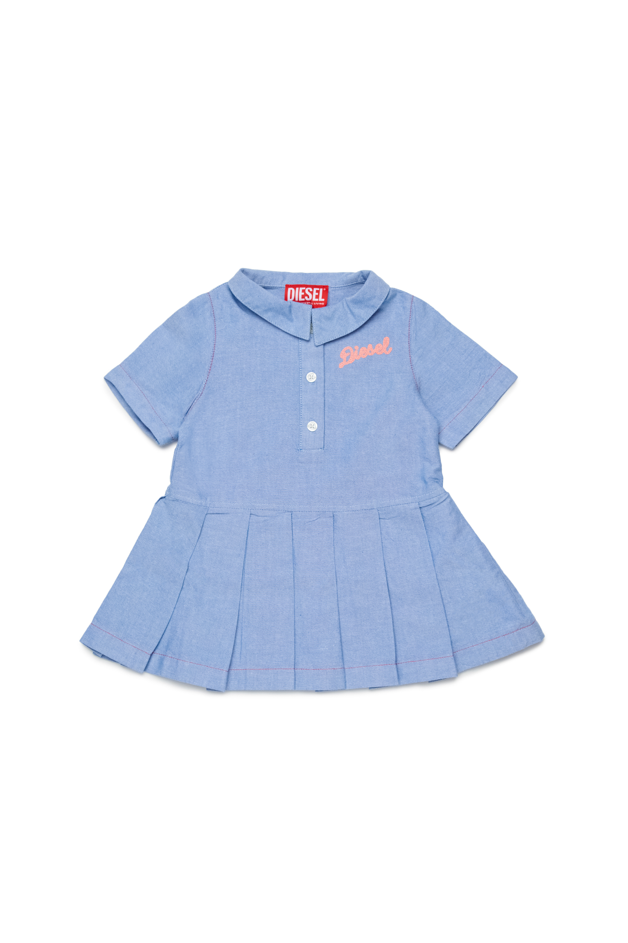 Diesel - DOPLYB, Robe en coton avec jupe &agrave; demi-longueur pliss&eacute;e Femme in Bleu - 1