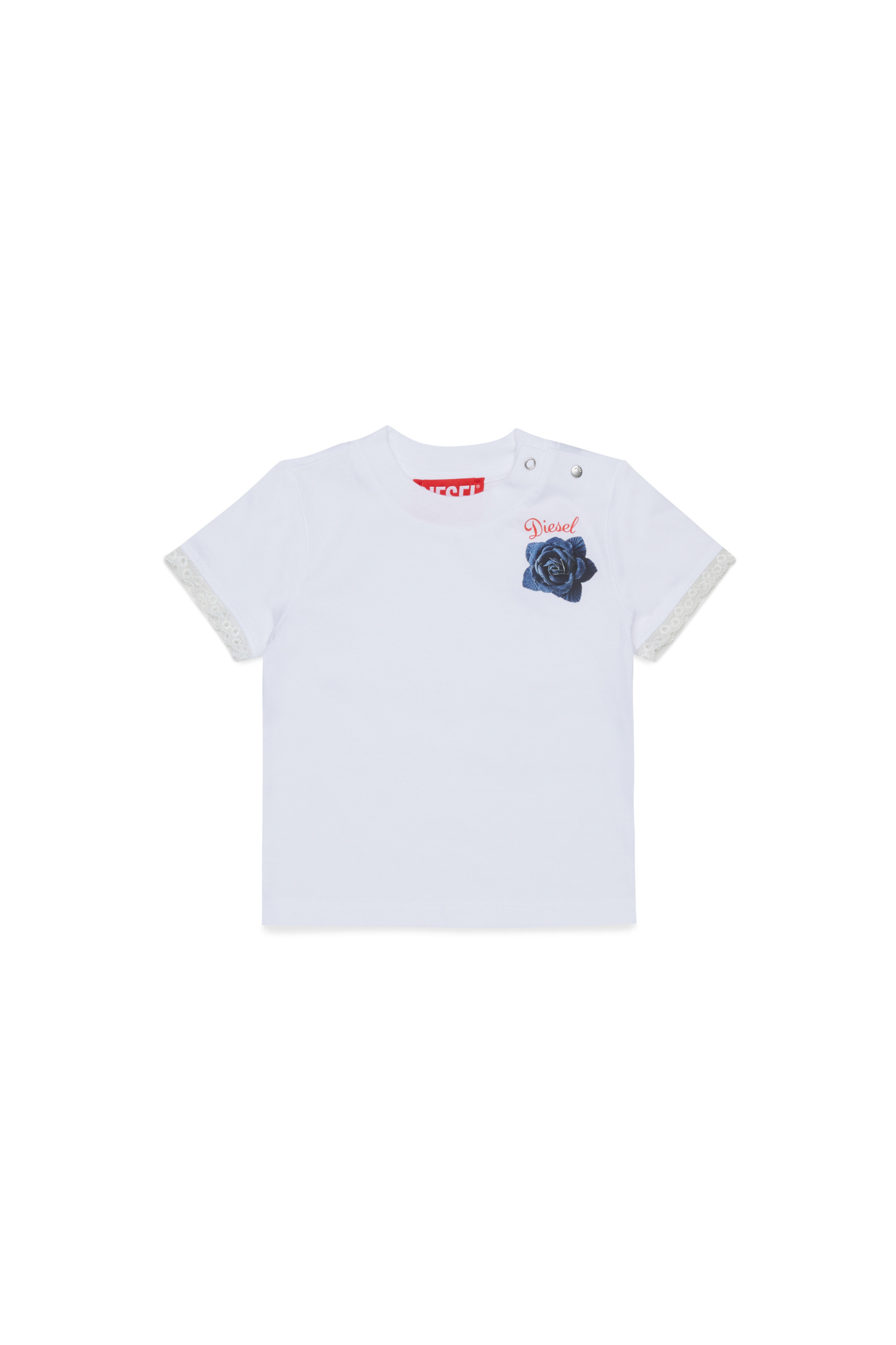 Diesel - TROSEZB, T-shirt orn&eacute;e de dentelle avec imprim&eacute; rose Femme in Blanc - 1