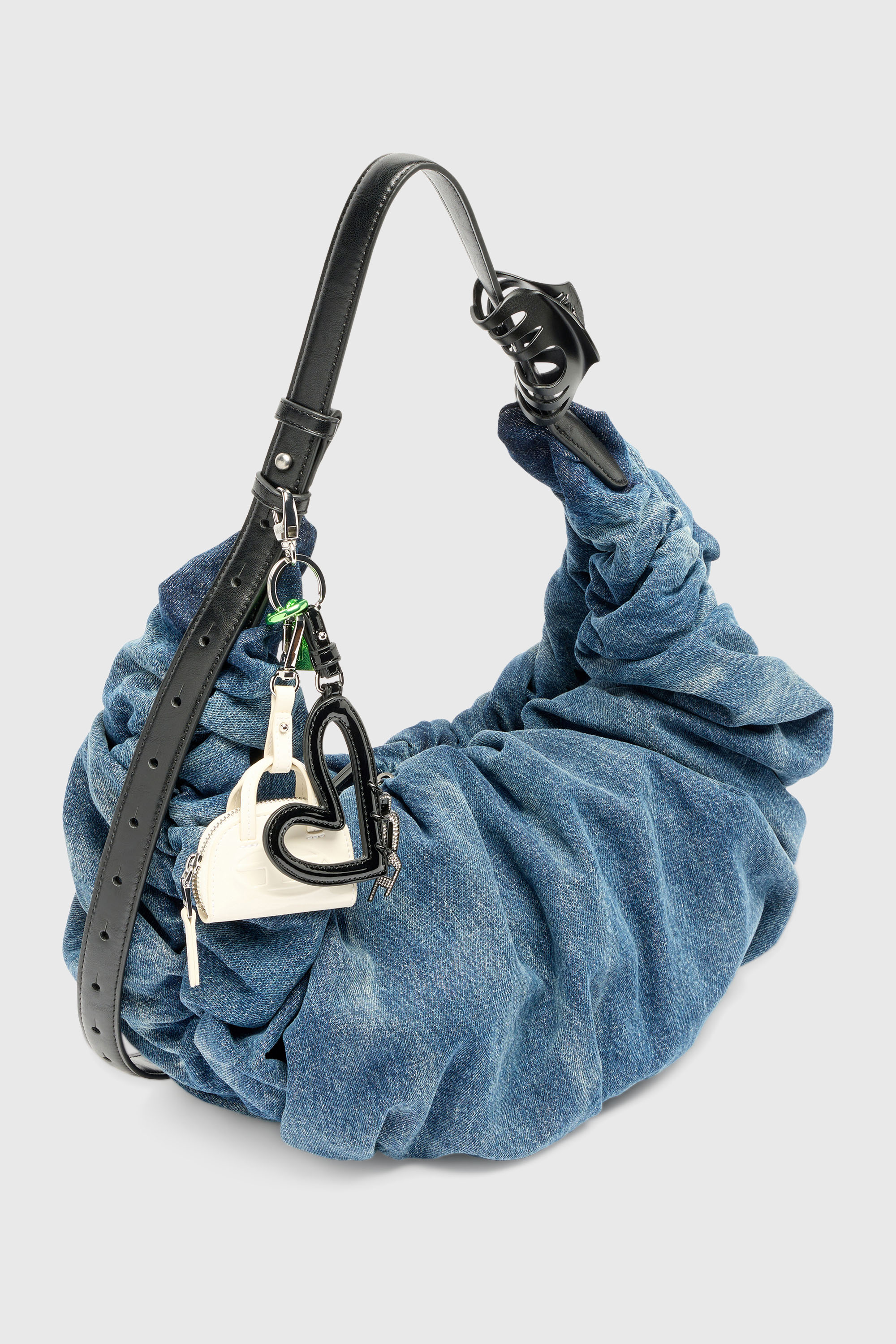 Diesel - GRAB-D HOBO L, Woman's Grab-D-Large scrunched hobo bag in treated denim in Medium blue - 6