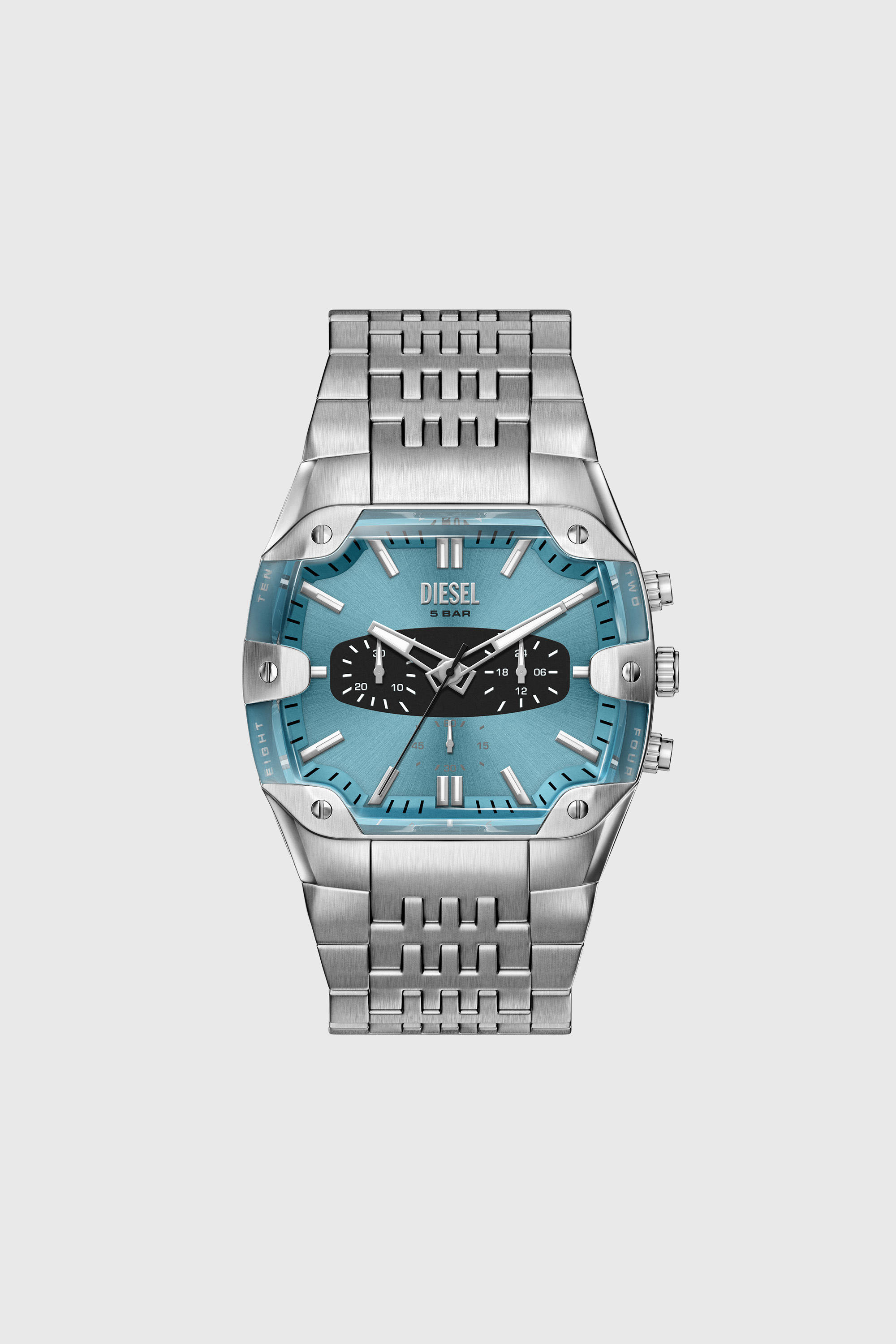 Diesel - DZ4725 WATCH, Montre Spiked Cushion en acier inoxydable Homme in Gris argent&eacute; - 1