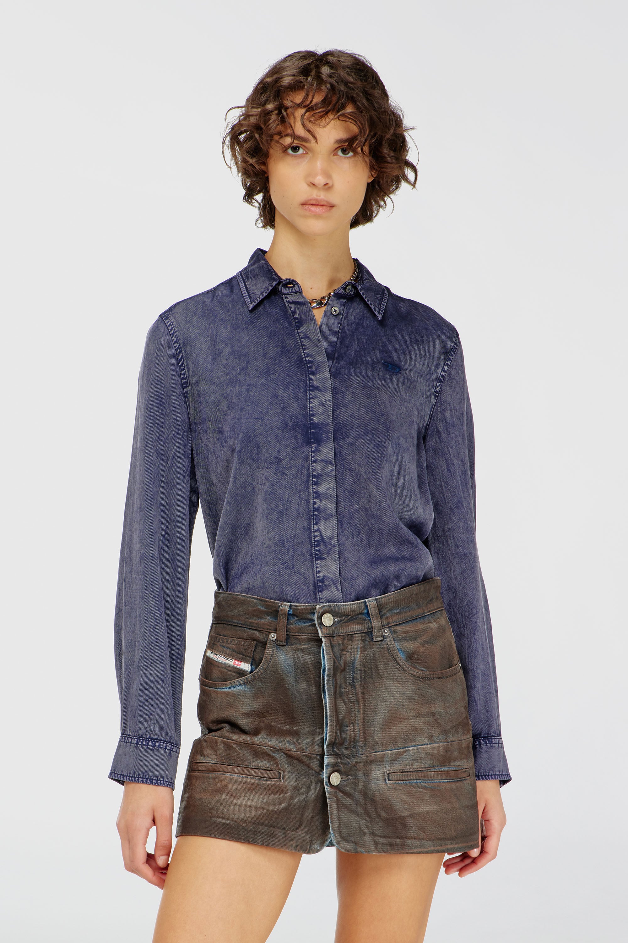 Diesel - C-RONORY-B2, Chemise fluide en viscose effet denim Femme in Bleu - 1
