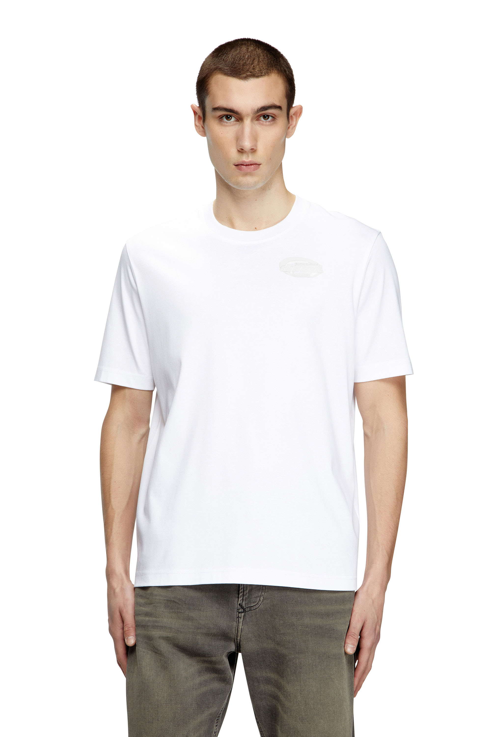 Diesel - T-MADJUST-R2, T-shirt en coton mercerisé avec logo ton sur ton Homme in Blanc - 1