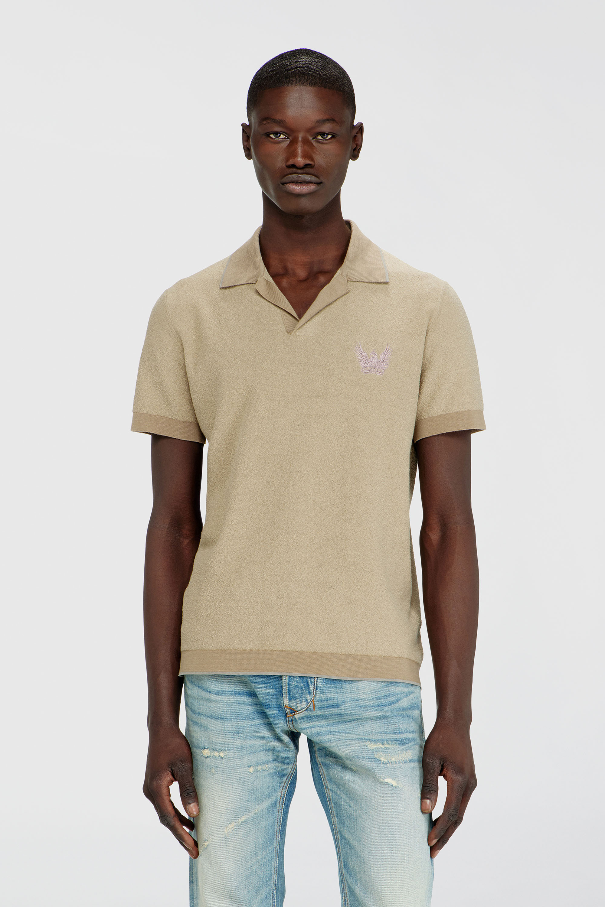 Diesel - K-RAILES, Polo en maille boucl&eacute; avec logo Phoenix Homme in Beige - 1