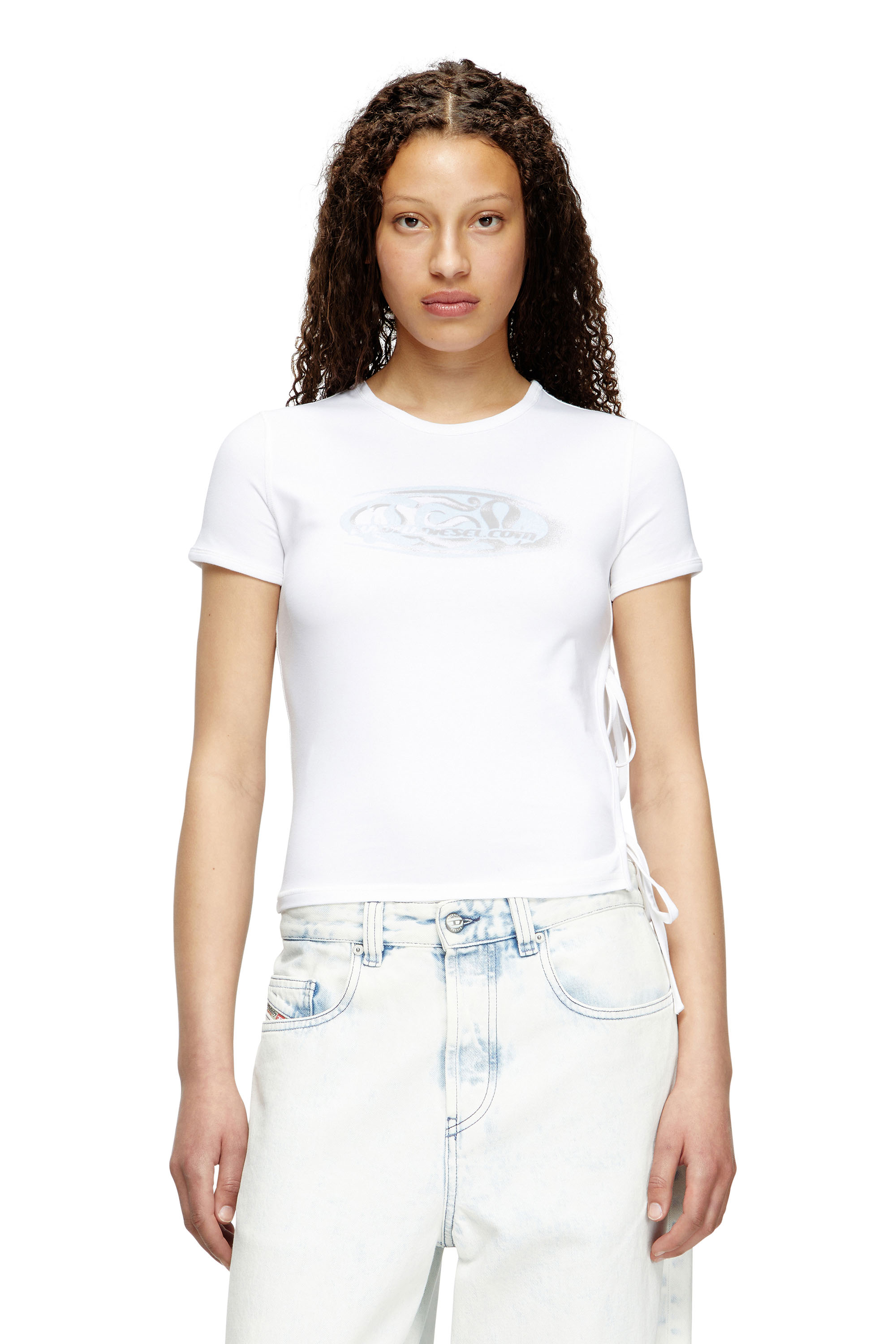 Diesel - T-LAYA, T-shirt avec logo graphique à nouer sur le côté Femme in Blanc - 3