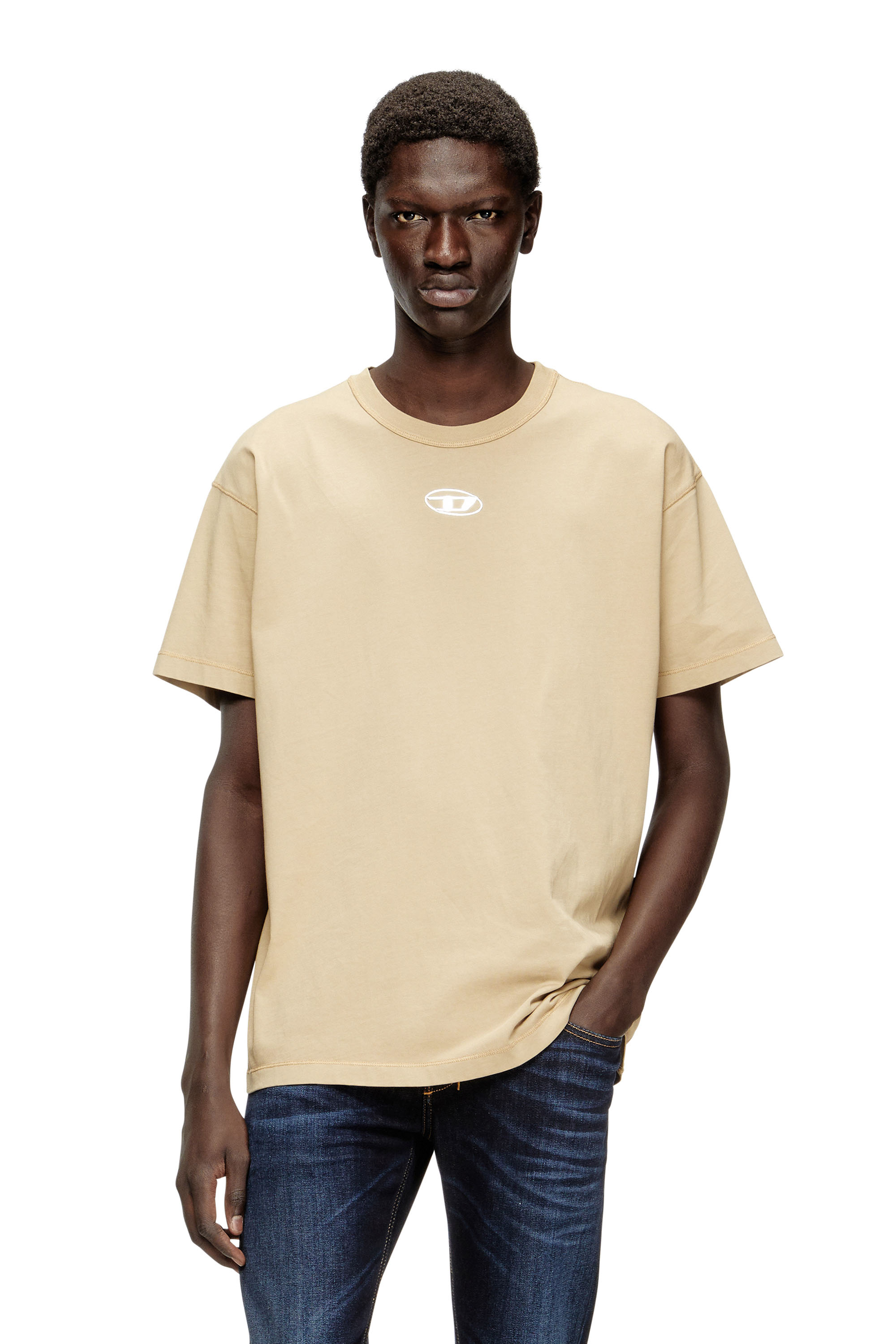 Diesel - T-NORM-IOD, T-shirt en coton léger avec logo Ovale D métallisé Homme in Beige - 3