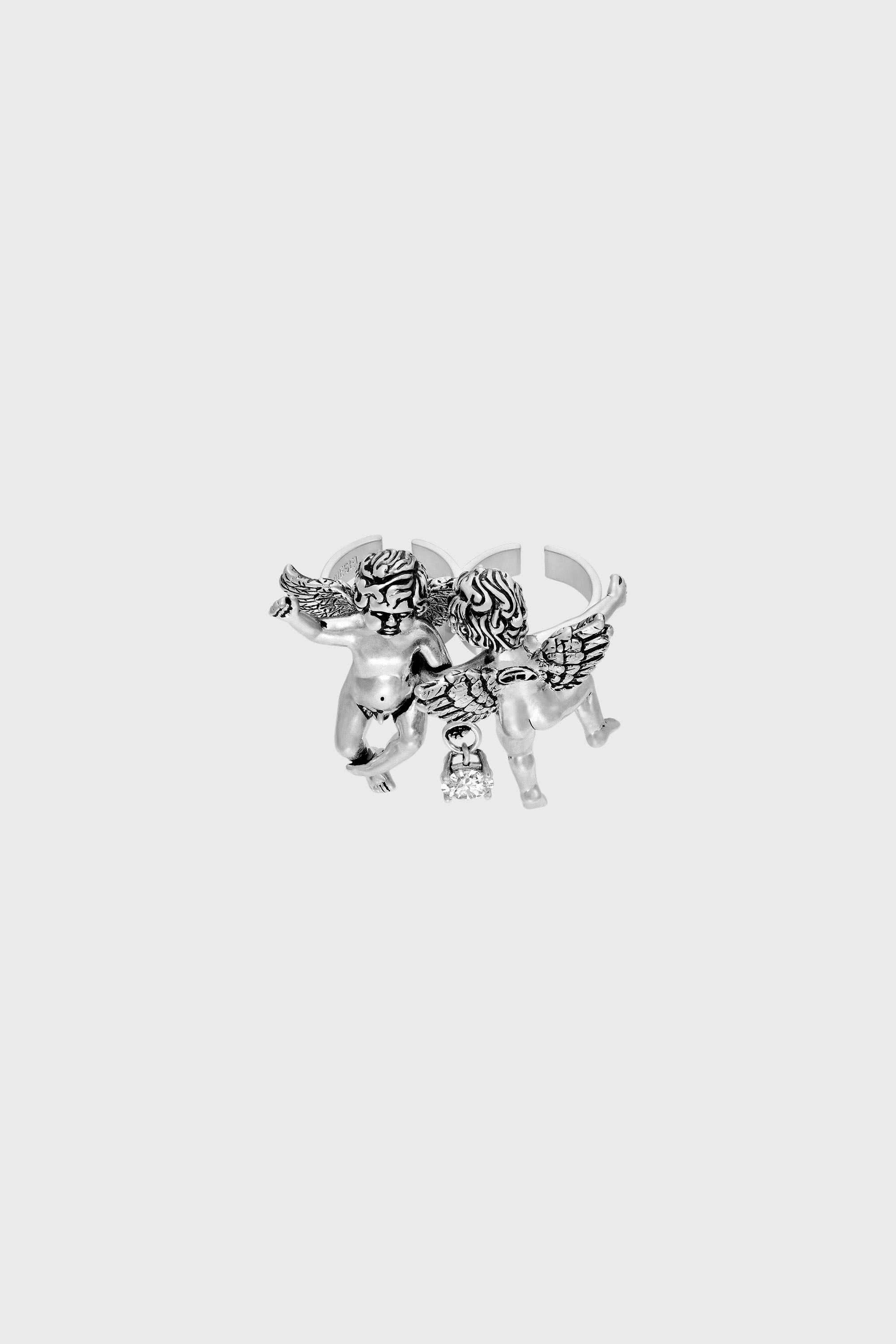 Diesel - DX1752040, Bague multi-doigts finition argent&eacute;e avec motif ange Mixte in Gris argent&eacute; - 1