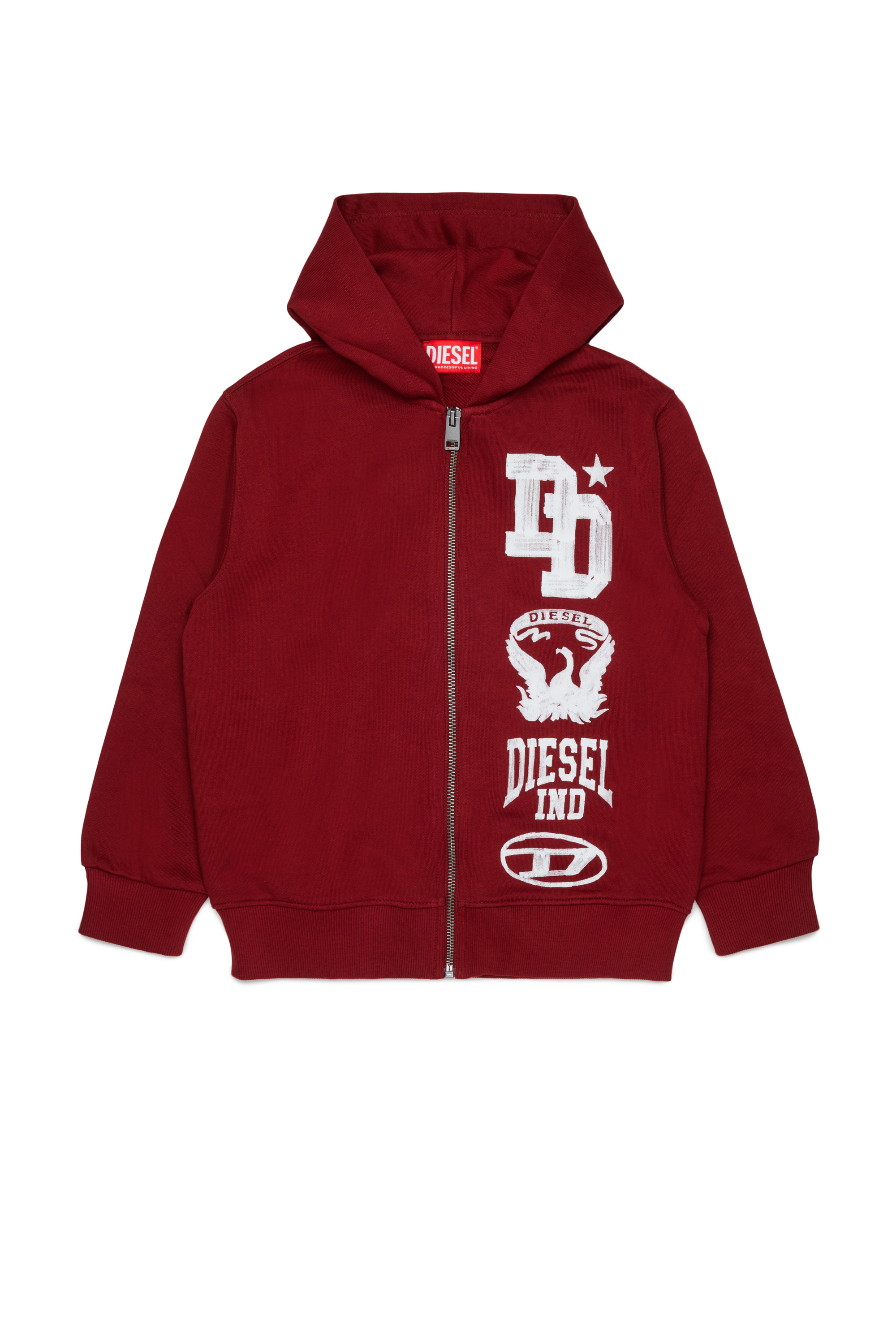 Diesel - SBANDHOOD OVER, Sweat &agrave; capuche zipp&eacute; avec logo effet peinture Homme in Rouge - 1