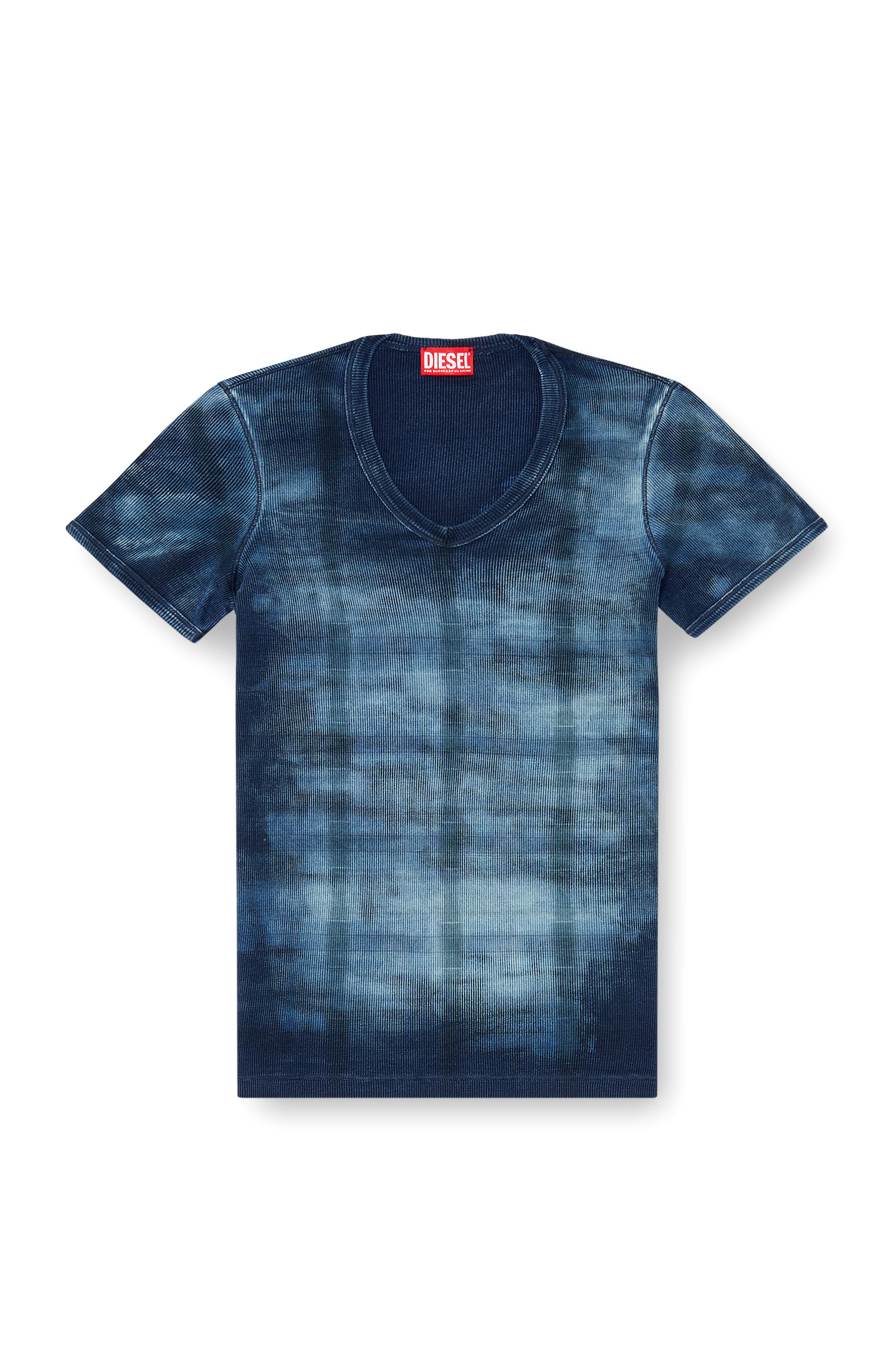 Diesel - T-LUUCAS, Top X-ray en jersey c&ocirc;tel&eacute; &agrave; imprim&eacute; carreaux Homme in Bleu - 3