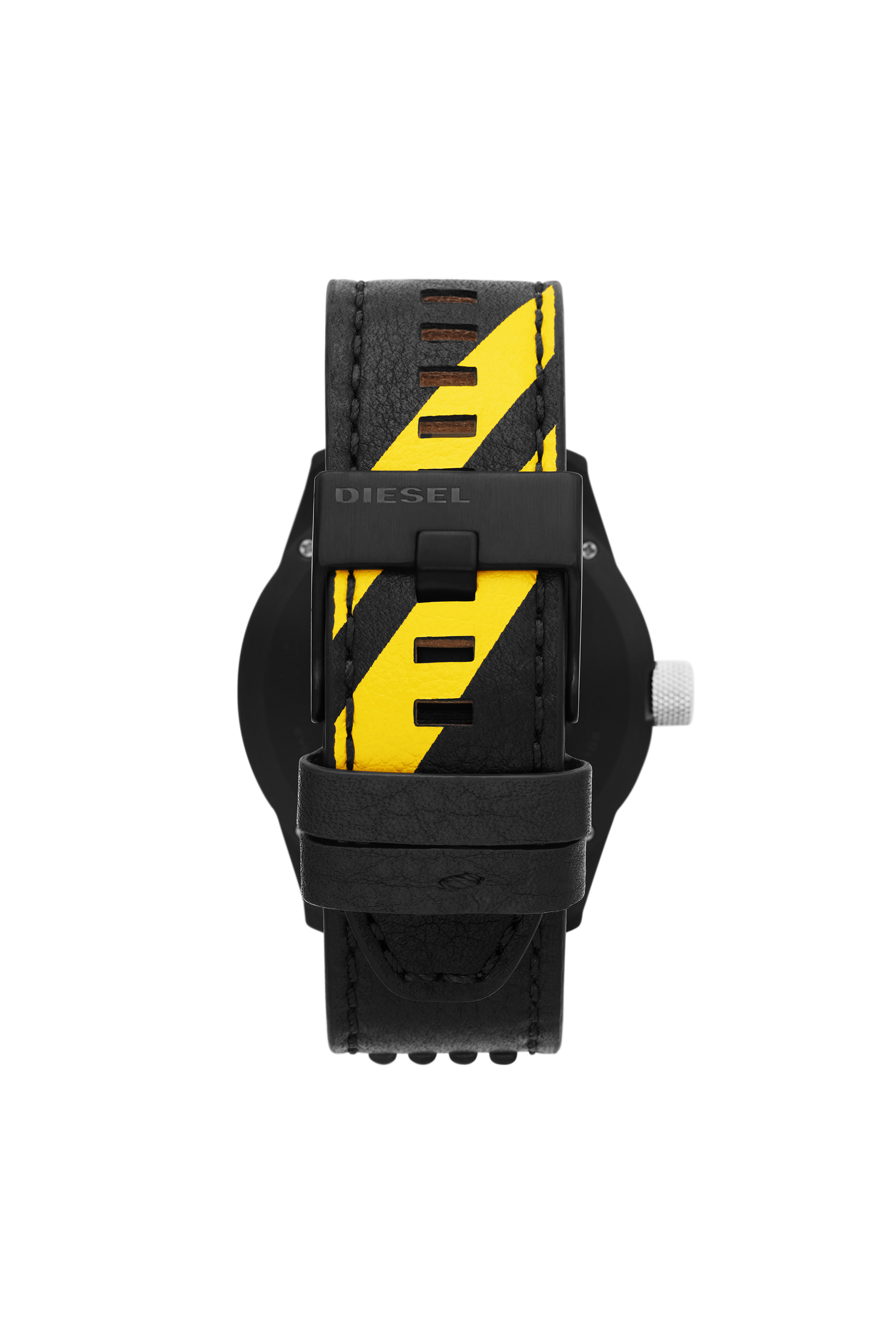 Diesel - DZ1963, Man's Rasp NSBB three-hand black leather watch in Black/Yellow - 2