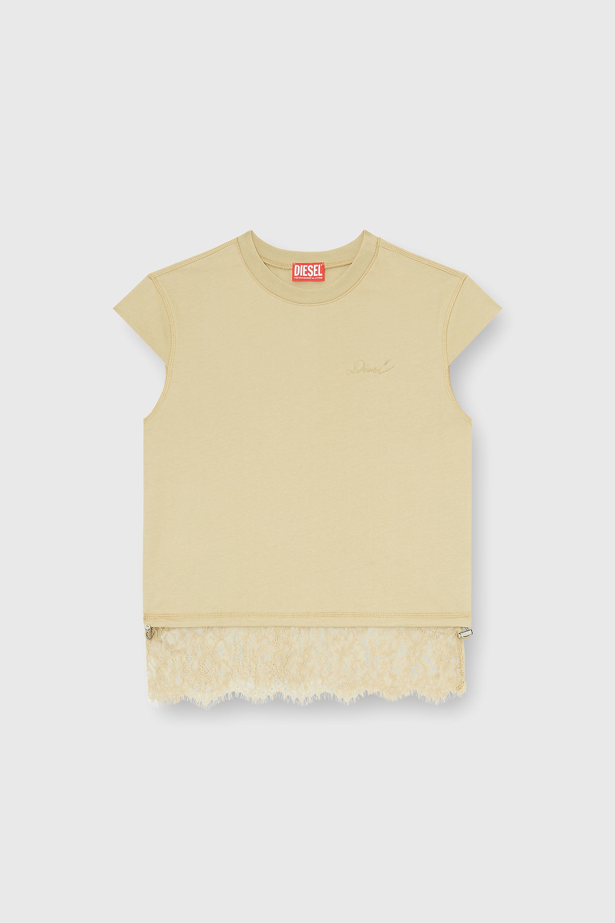 Diesel - T-LUNA, T-shirt en jersey avec ourlet en dentelle Femme in Beige - 2