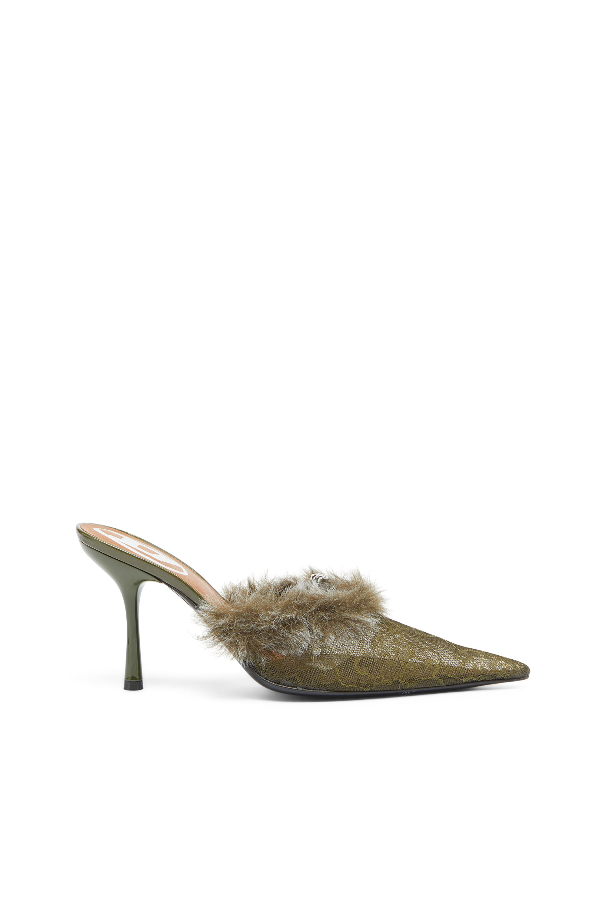 Diesel - D-JEWELS  MULE FUR 90, D-Ten&Half - Mules en nylon avec bordure duveteuse Femme in Vert - 1