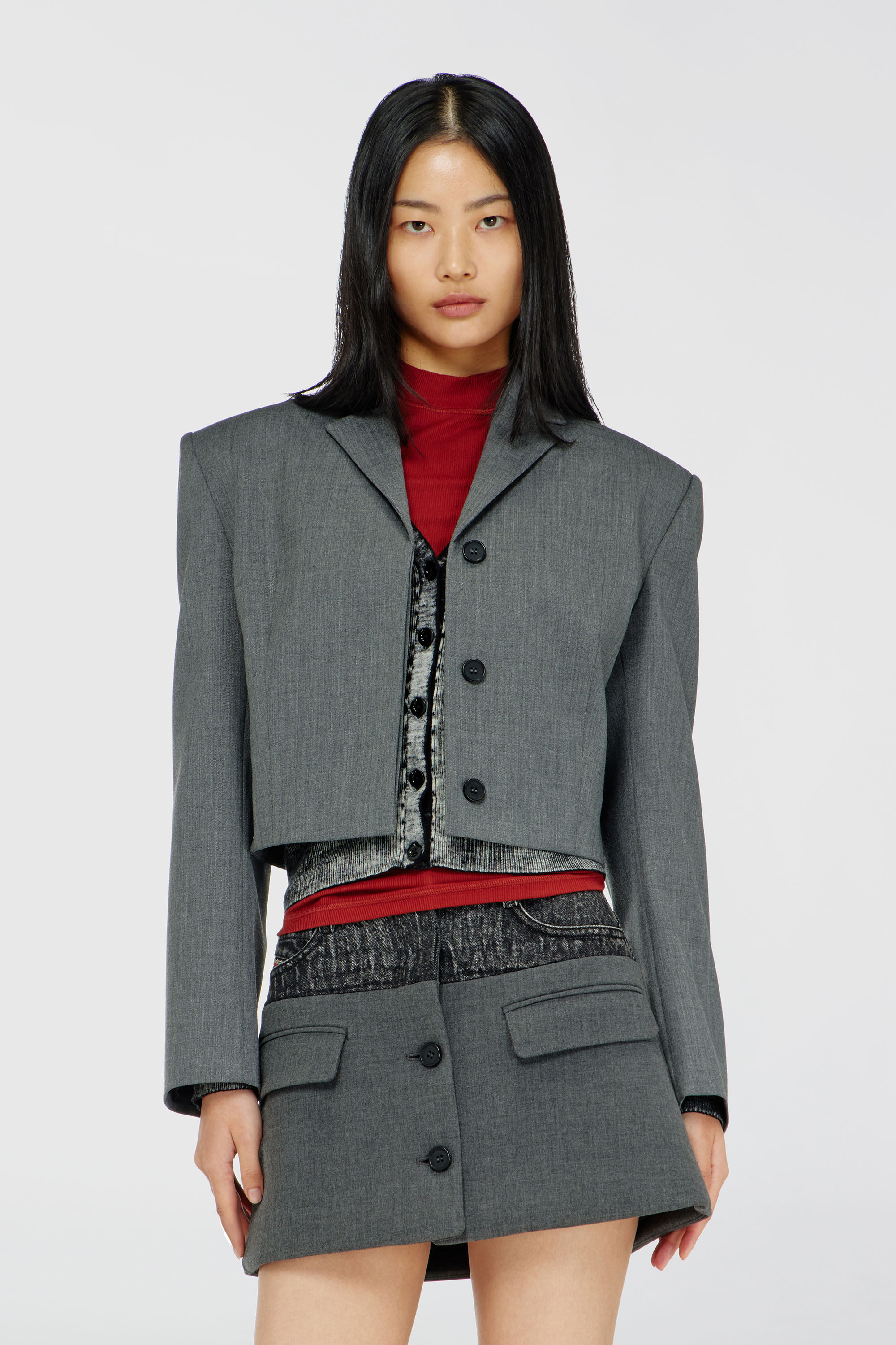 Diesel - G-LANCE, Blazer court en laine m&eacute;lang&eacute;e Femme in Gris - 1