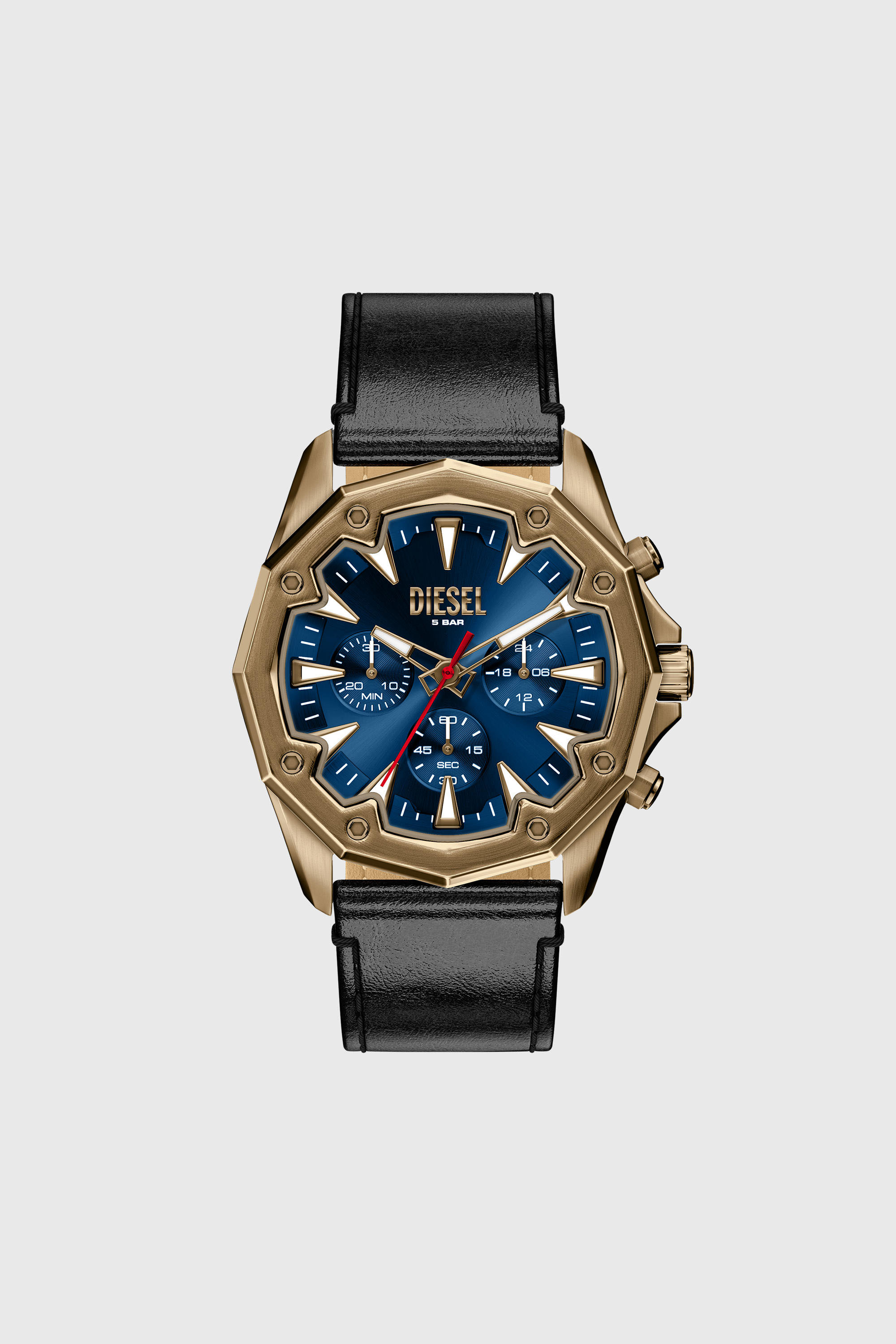 Diesel - DZ4733 WATCH, Montre Stinger avec bracelet en cuir finition or vieilli Homme in Noir - 1