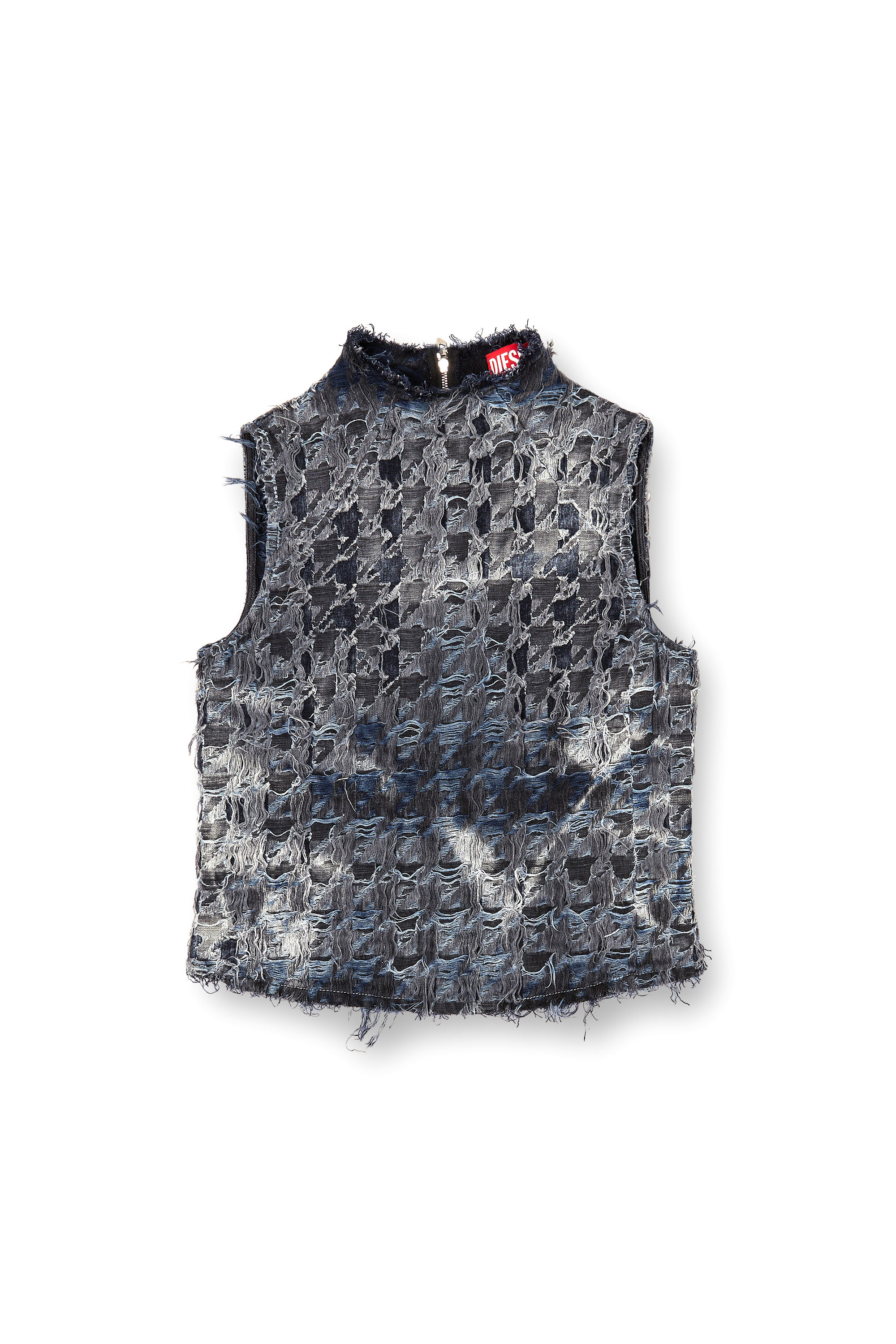 Diesel - DE-TAPI-FSH1, Haut sans manches en denim tie-dye à motif pied-de-poule Femme in Noir - 3