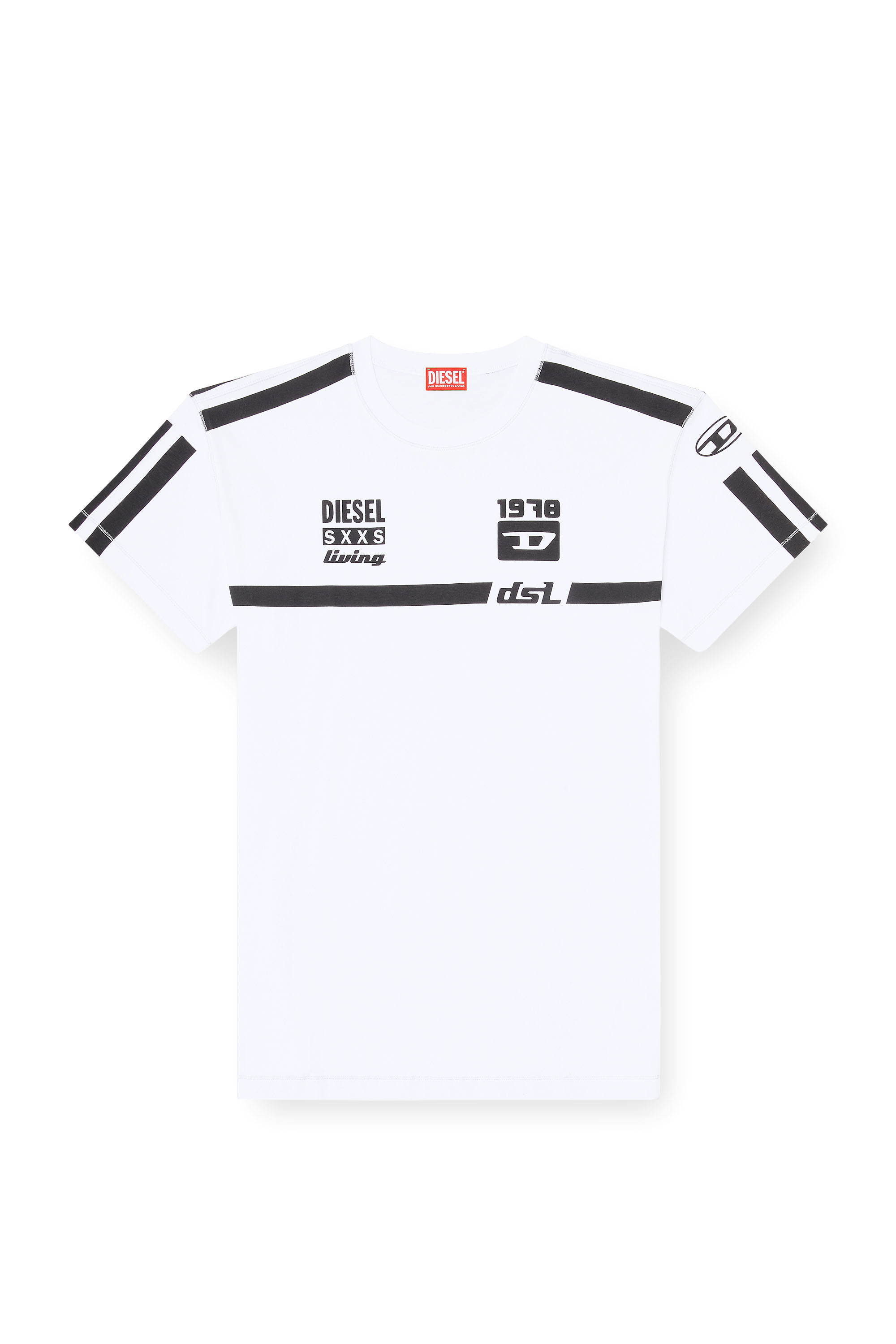 Diesel - T-NORM-V12, T-shirt en coton avec imprim&eacute;s graphiques contrast&eacute;s Homme in Blanc - 3