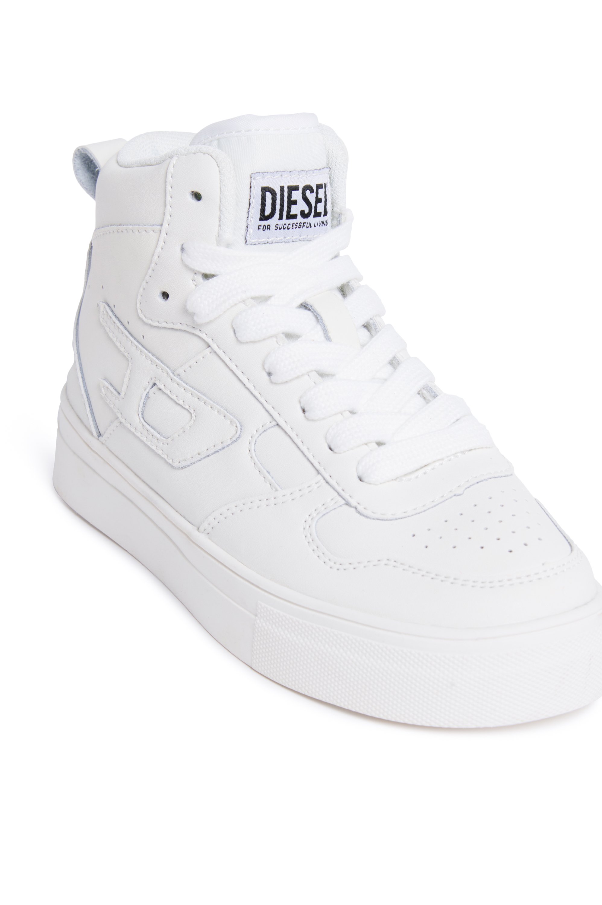 Diesel - S-UKIYO MID 2.0., Sneakers montantes en cuir perforé Mixte in Blanc - 4