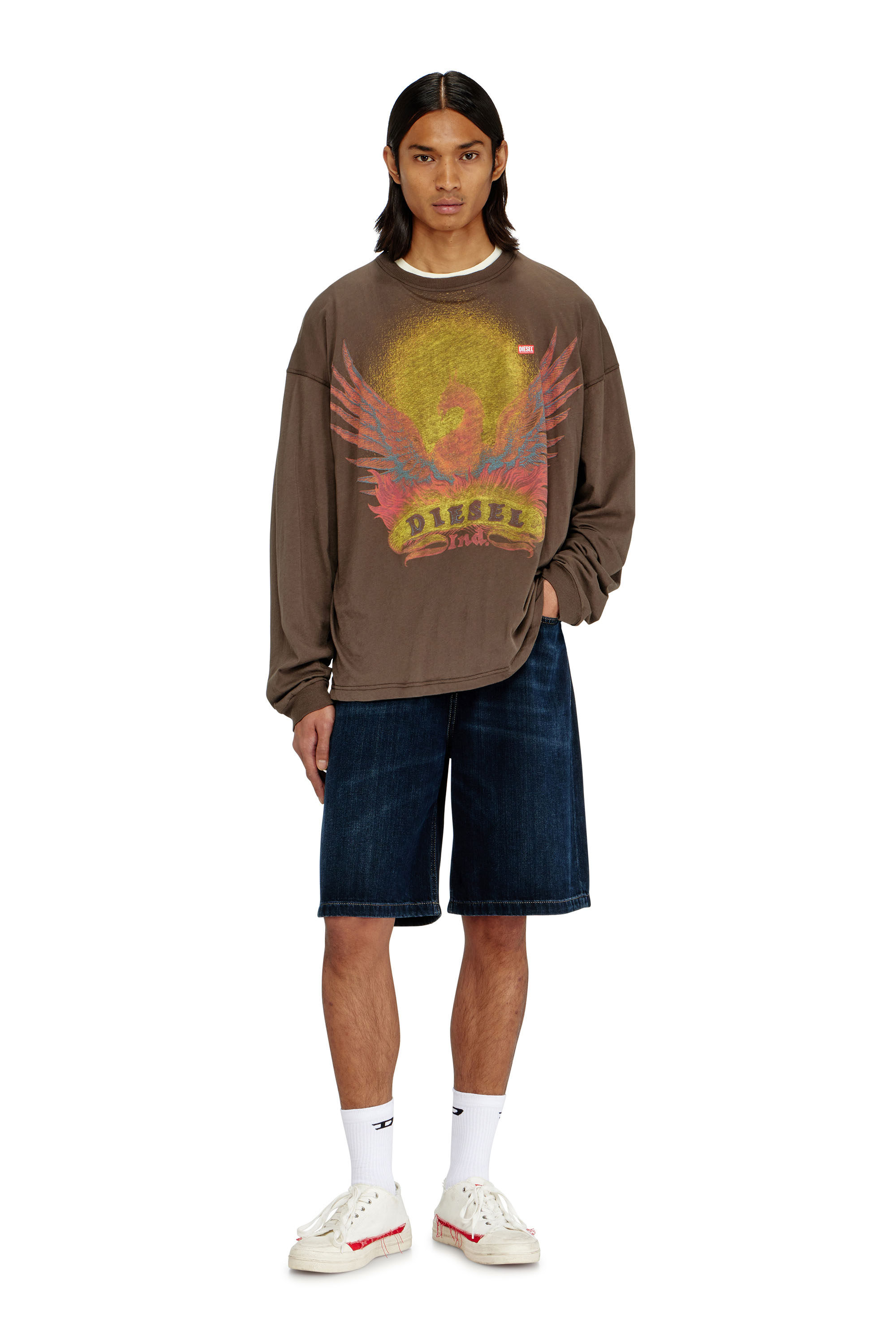 Diesel - T-BOXT-LS-AA1, T-shirt &agrave; manches longues avec motif Phoenix Homme in Marron - 2
