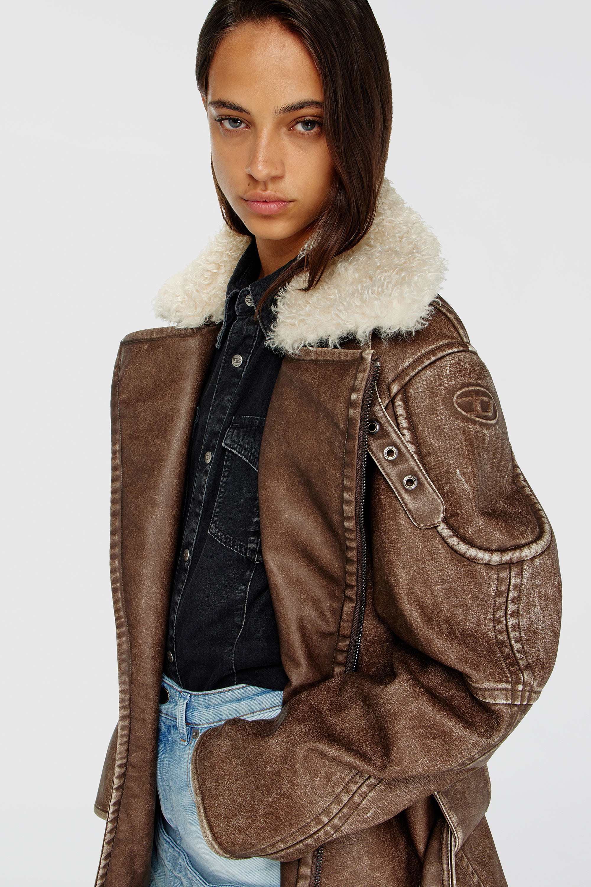 Diesel - G-EYSER, Manteau aviateur-biker crois&eacute; Femme in Marron - 6