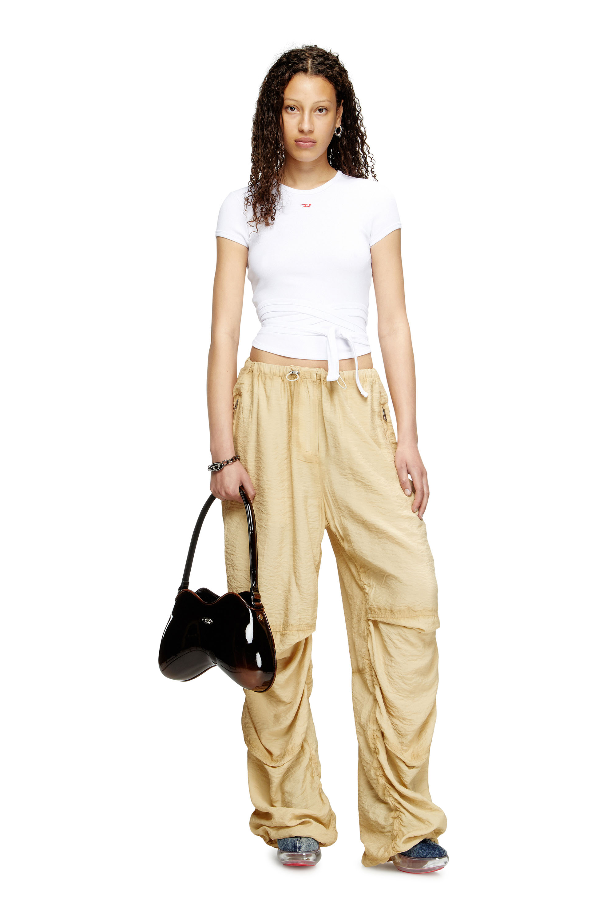 Diesel - T-BUNNY-TAIL, T-shirt avec lanières croisées Femme in Blanc - 1