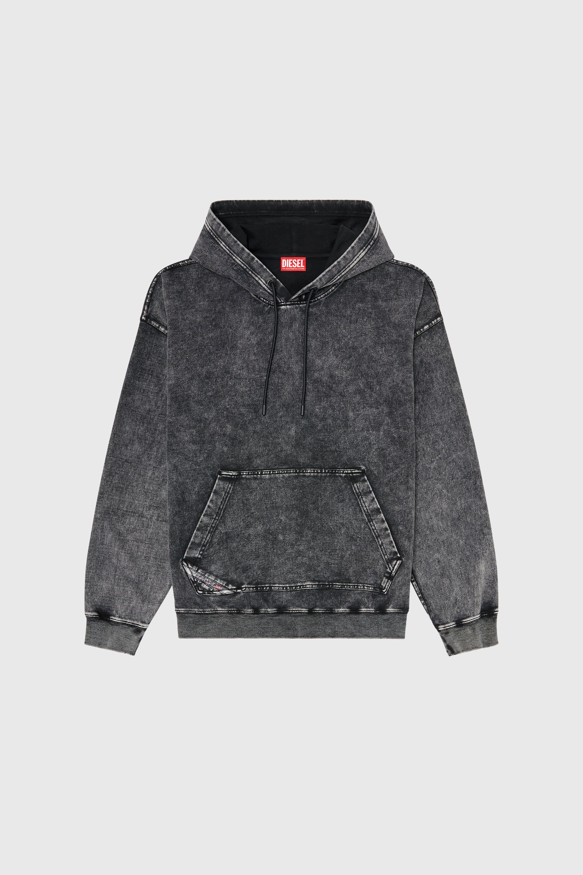 Diesel - S-BOXT-HOOD-TUK, Sweat &agrave; capuche effet denim trait&eacute; Homme in Gris - 2