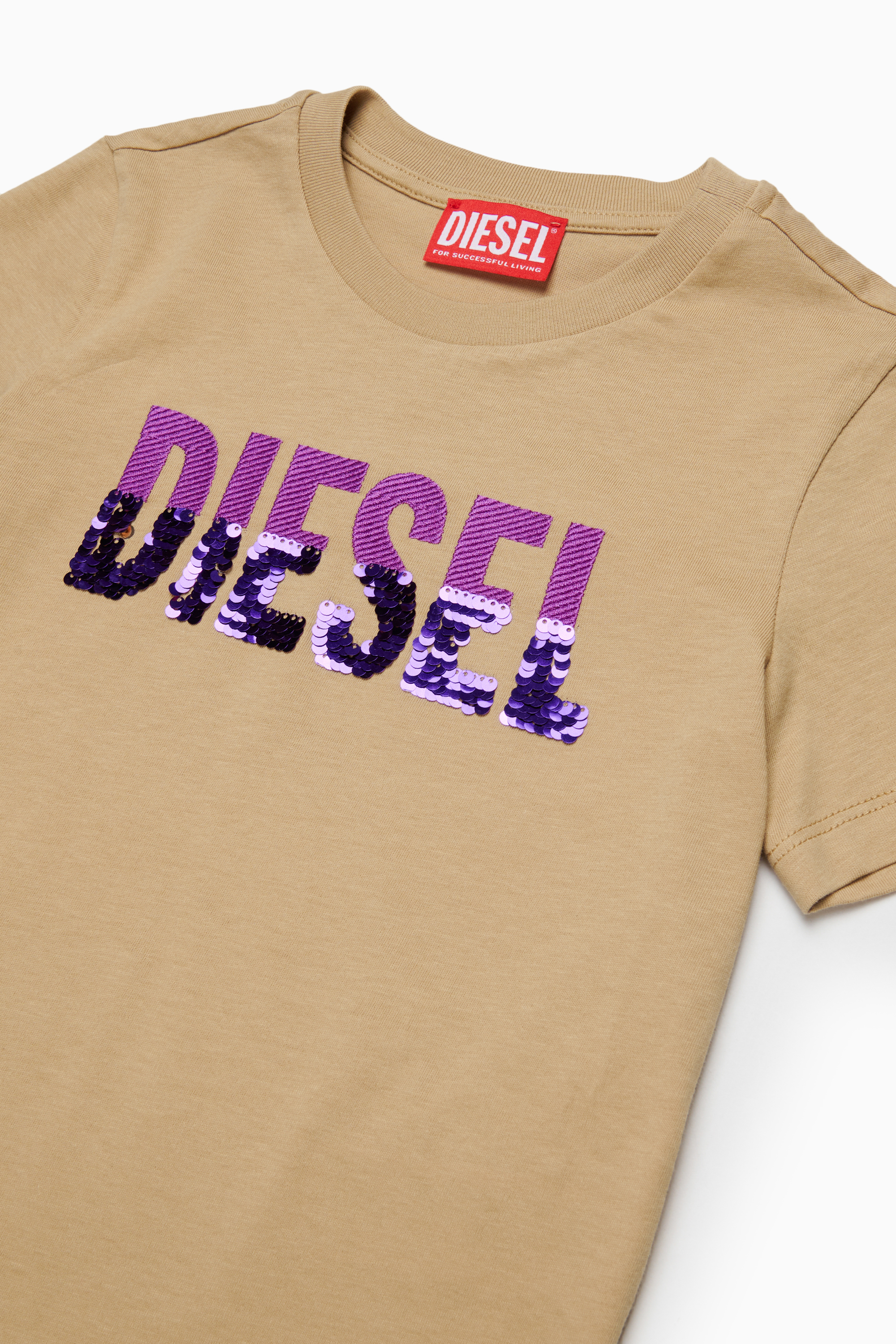 Diesel - TPALLY, T-shirt en coton avec logo en sequins Femme in Marron - 3
