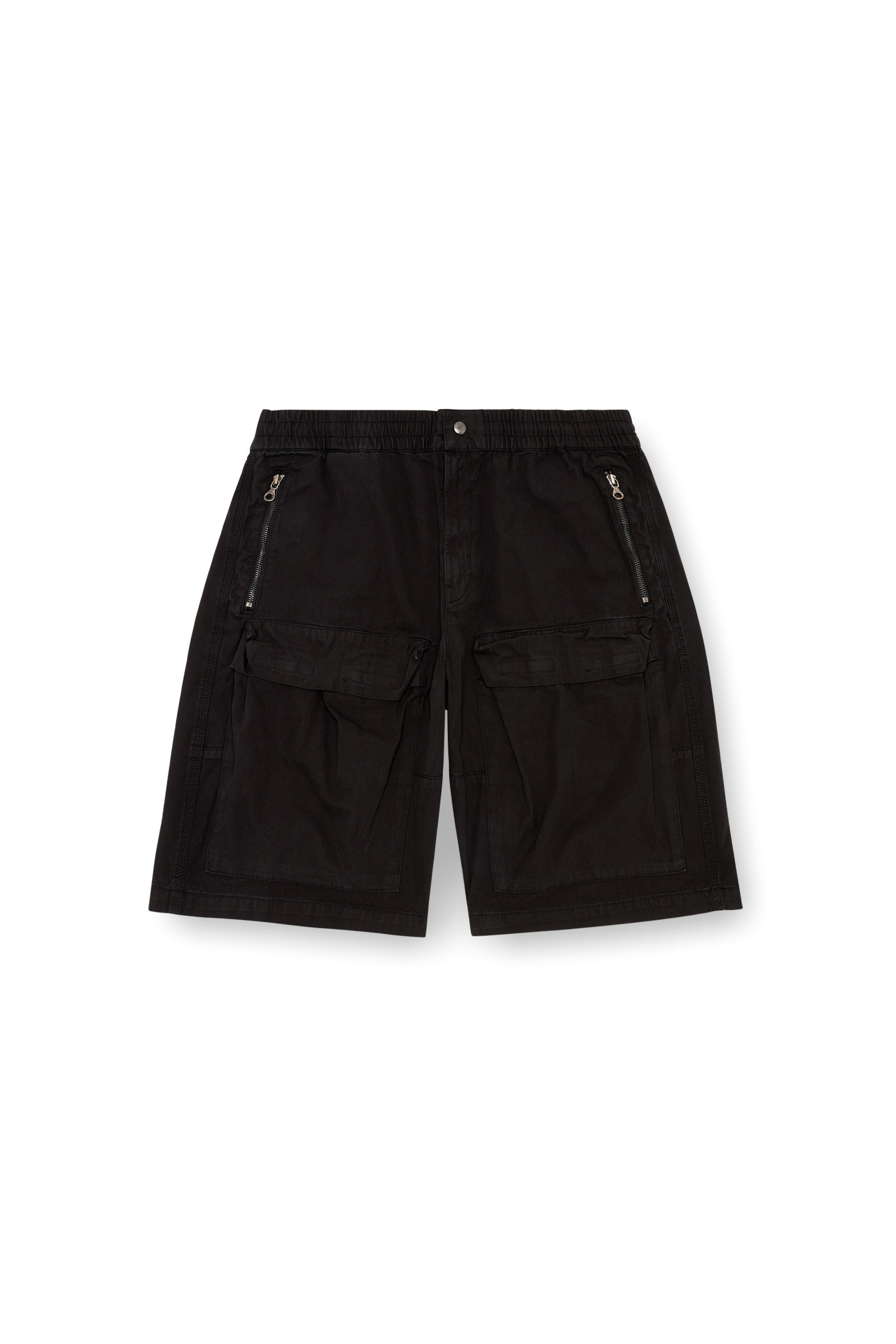 Diesel - P-BEECK-SHORT, Short cargo en coton bio délavé Homme in Noir - 3