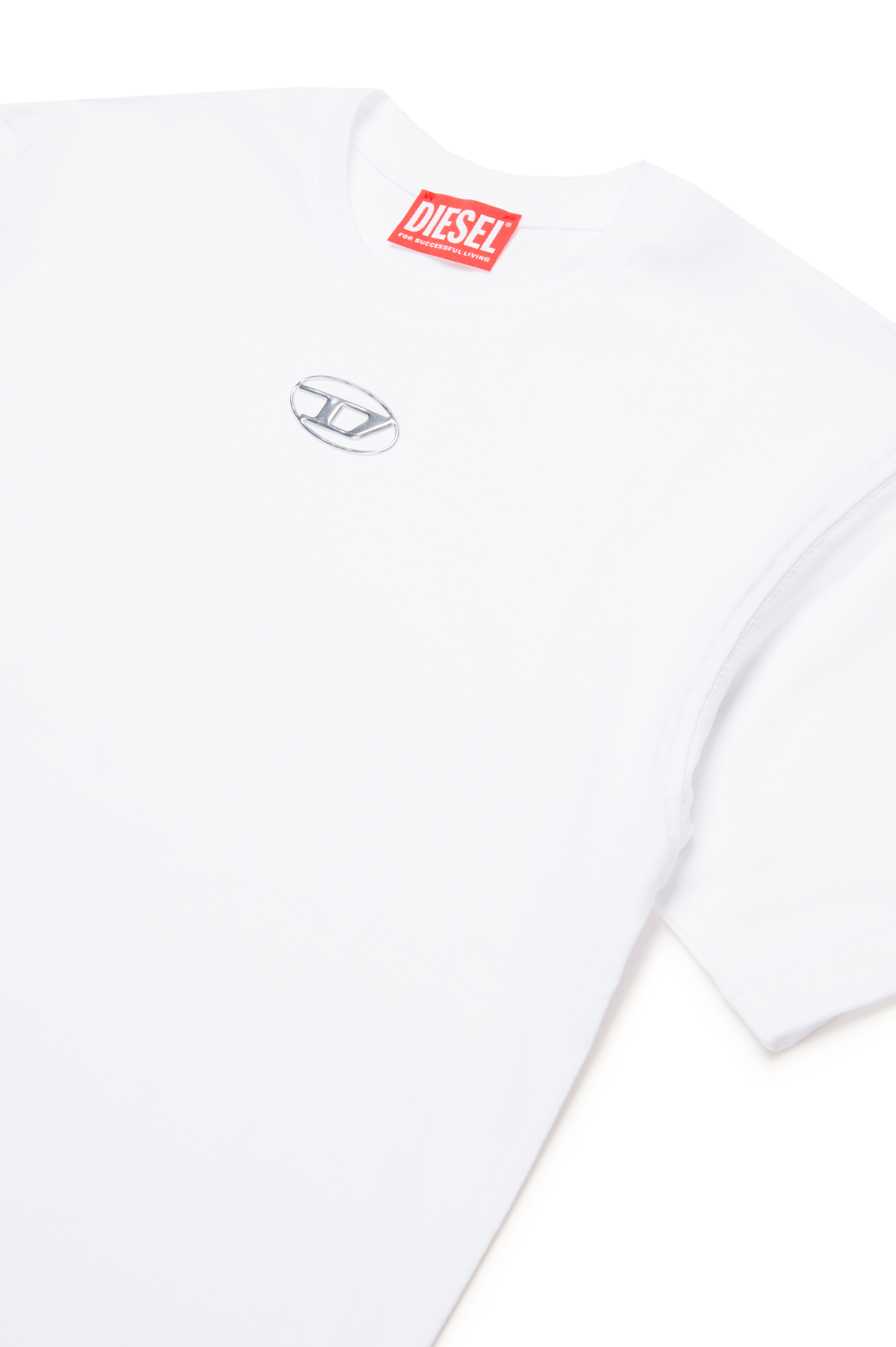 Diesel - TMARCUS OVER, Homme T-shirt avec logo Oval D métallisé in Blanc - Image 3