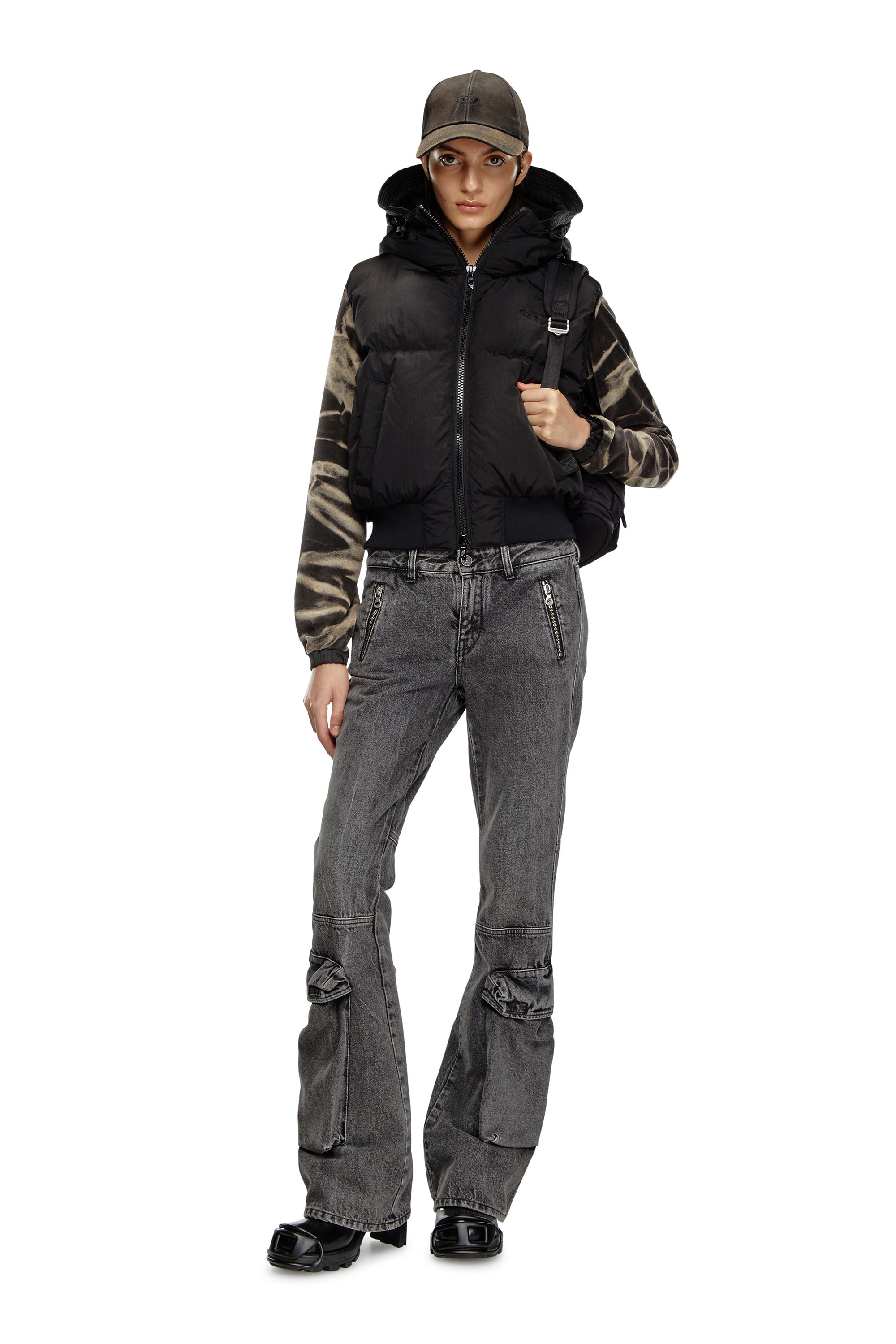 W-PEYT-SSL-NEW-P1, Noir Diesel - W-PEYT-SSL-NEW-P1, Gilet sans manches à capuche en nylon froissé Femme in Noir - 1