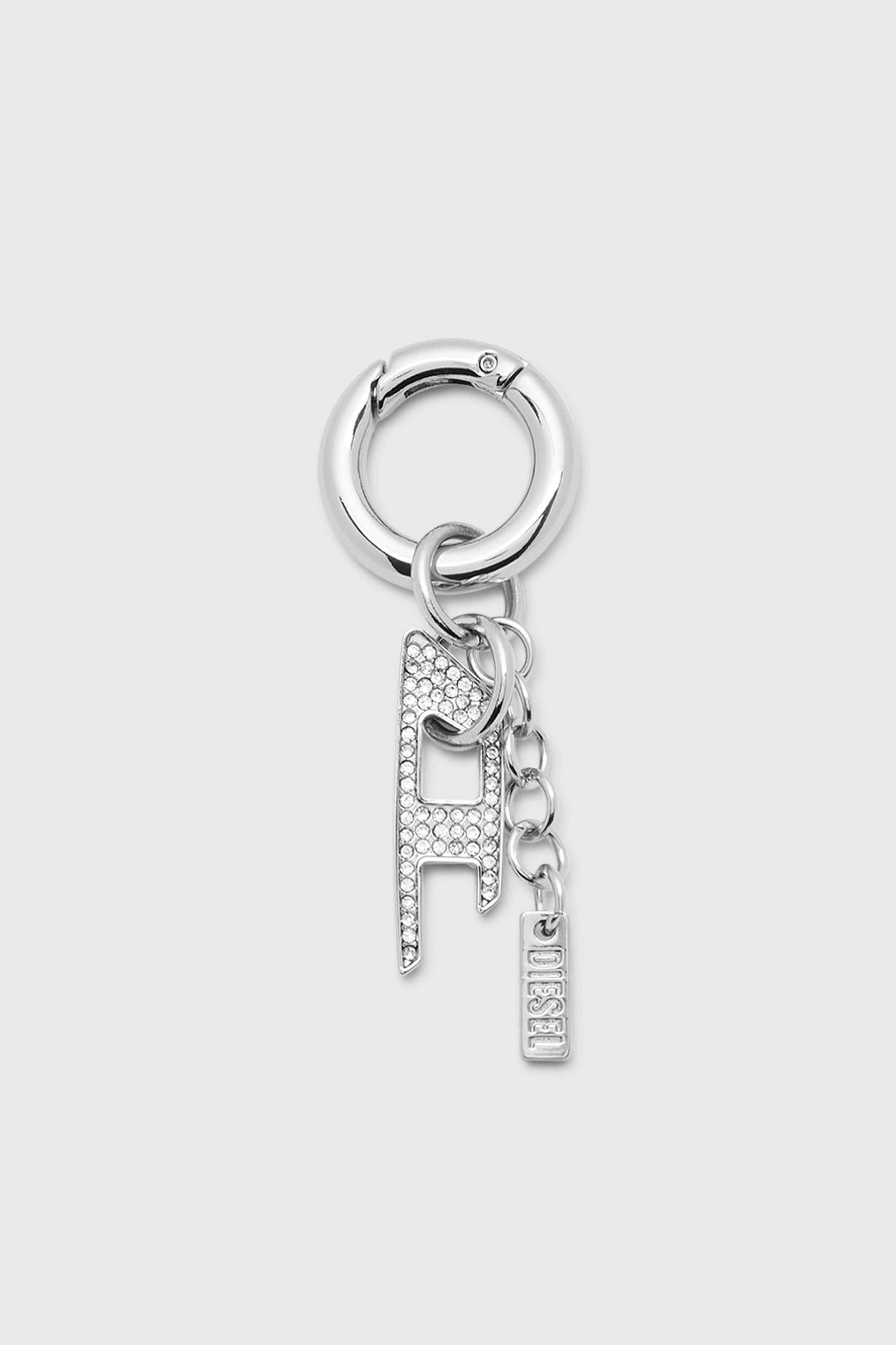 Diesel - CHARM-D, Charm en m&eacute;tal avec breloque D en strass Mixte in Gris argent&eacute; - 1
