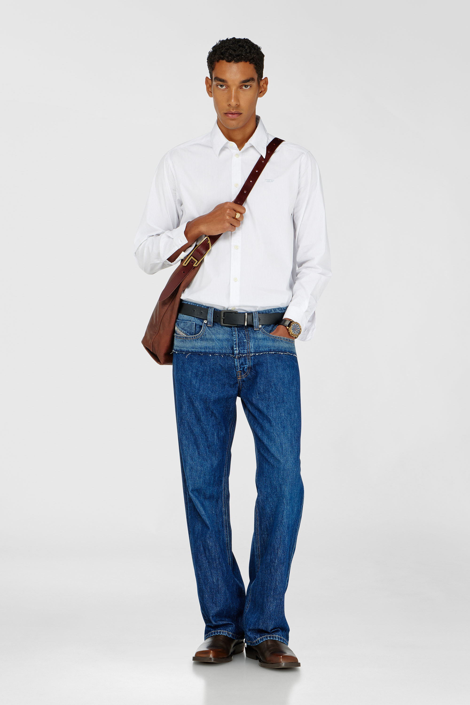 Chemise ray&eacute;e en coton avec broderie D