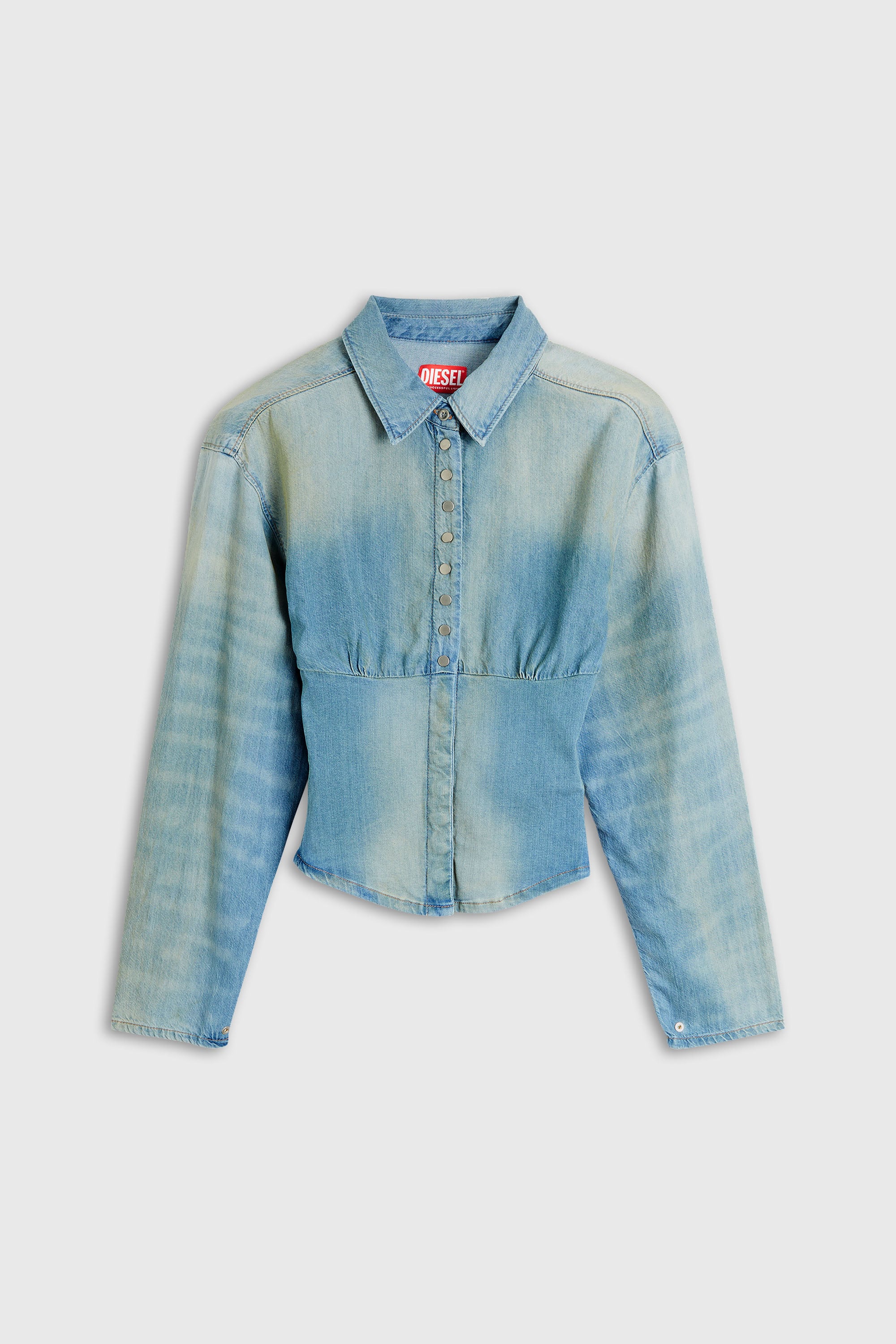 Diesel - DE-VIOLI-S1, Chemise en denim &agrave; design segment&eacute; Femme in Bleu - 2