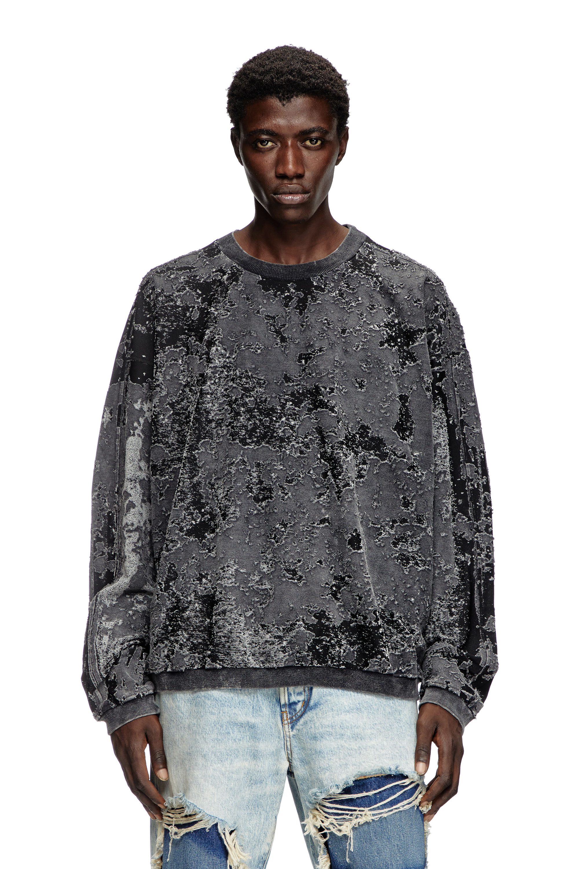 Diesel - S-ARISY, Sweat-shirt dévoré avec effet camouflage Homme in Noir - 1