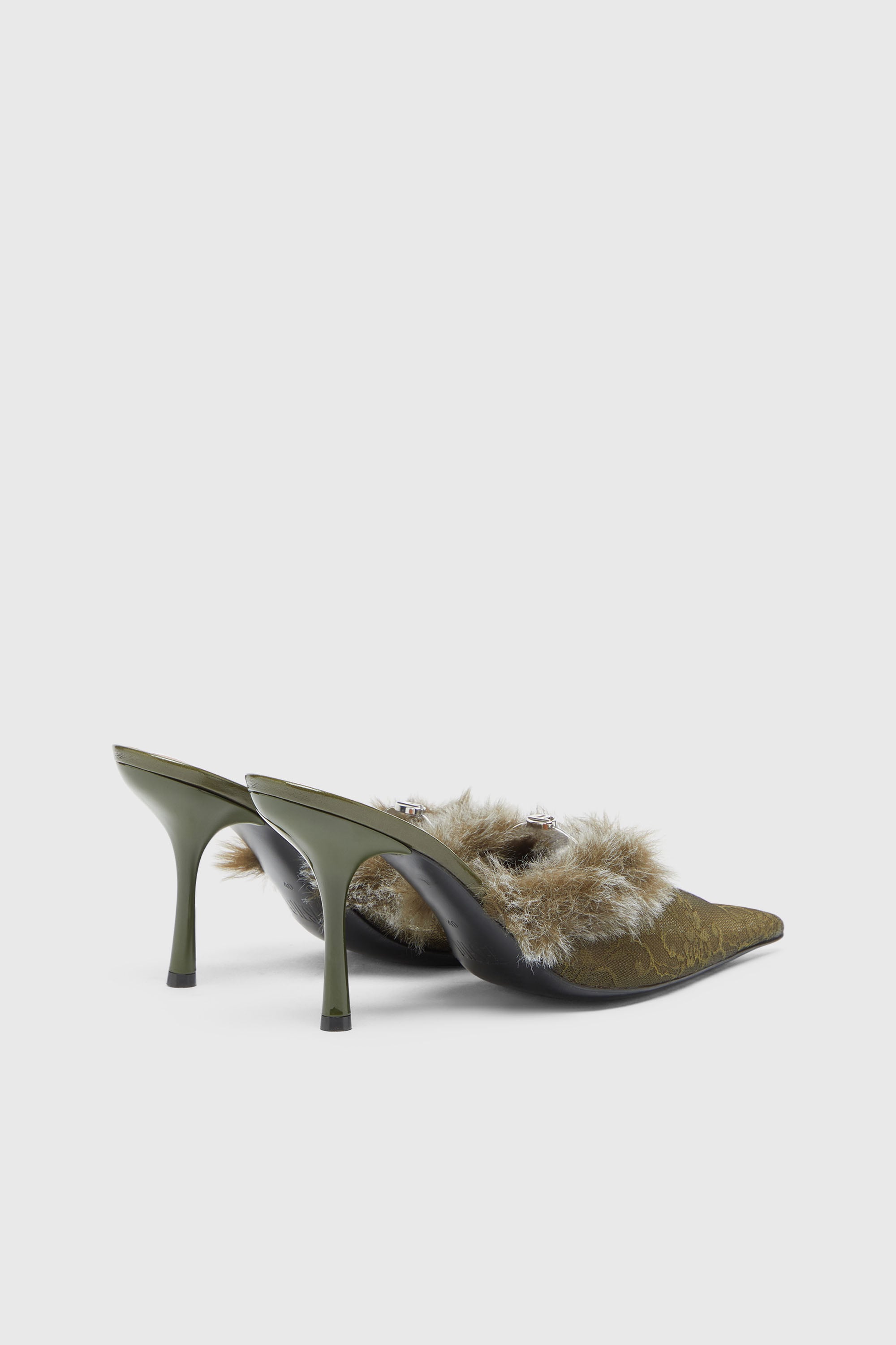 Diesel - D-JEWELS  MULE FUR 90, D-Jewels - Mules en nylon avec bordure duveteuse Femme in Vert - 3
