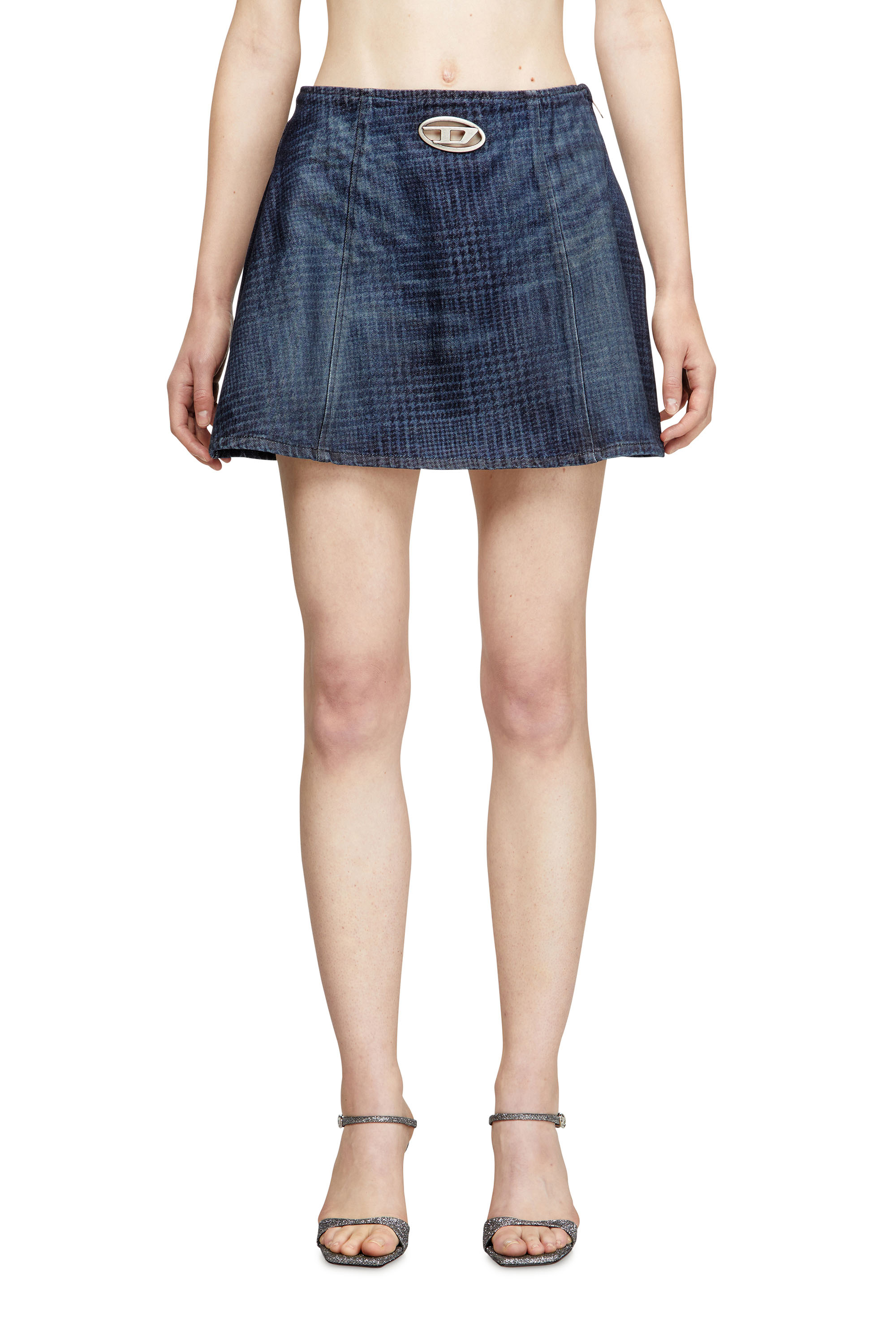 Diesel - DE-SWENY-S1, Jupe courte en denim Prince de Galles Femme in Bleu - 1