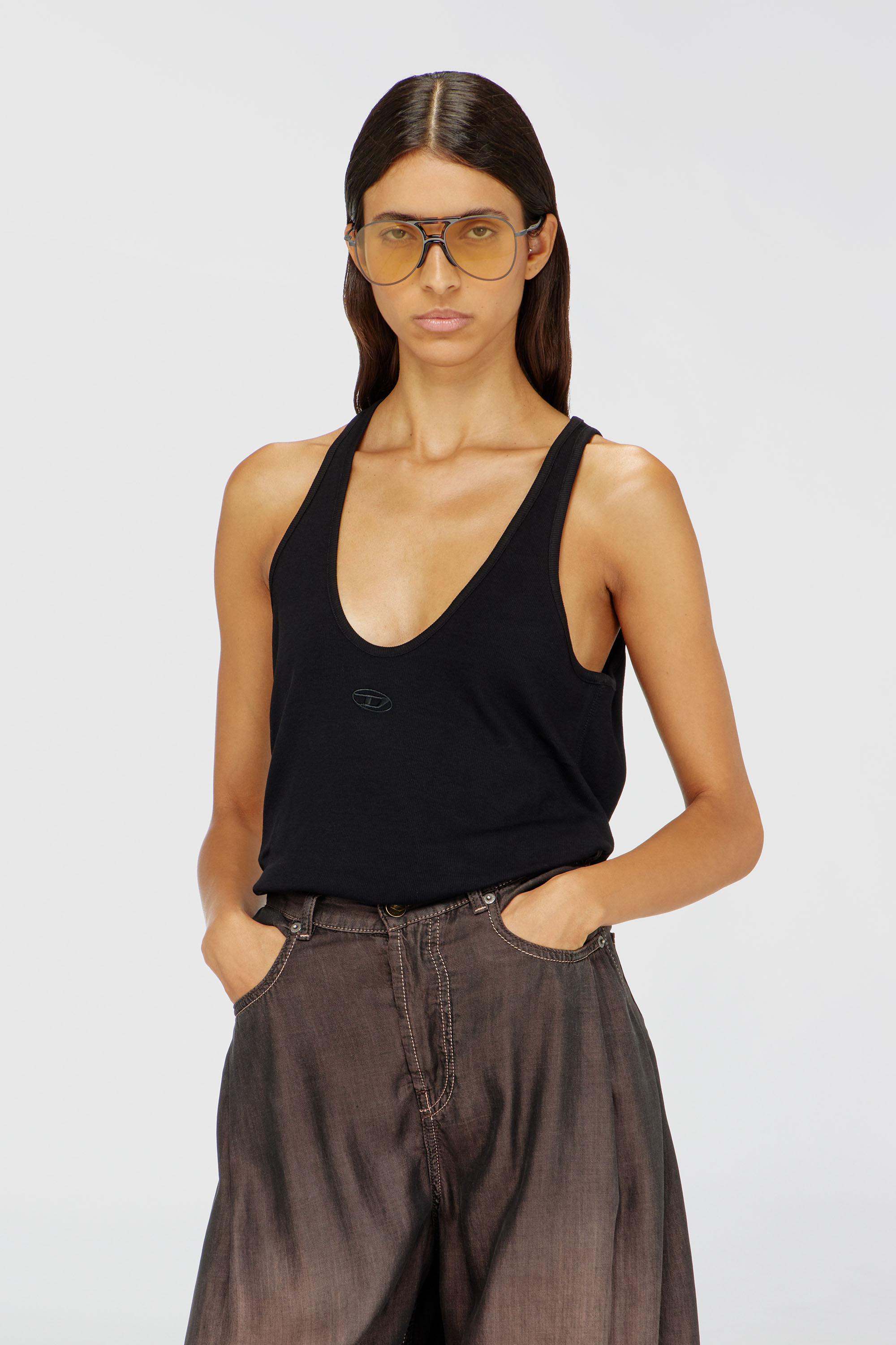 Diesel - T-IPSYA-LKDS, D&eacute;bardeur c&ocirc;tel&eacute; avec Oval D Femme in Noir - 1