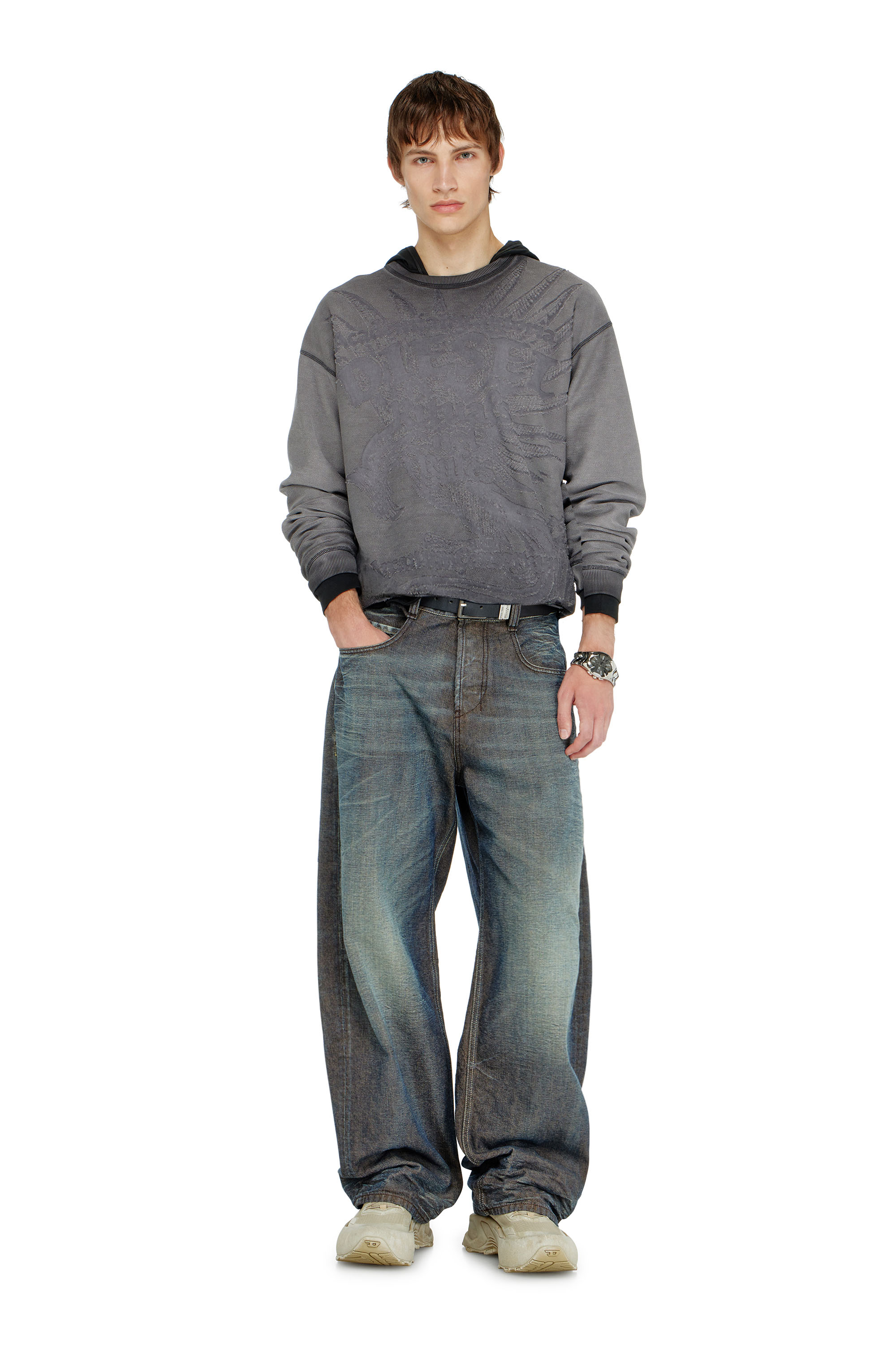 Diesel - S-ARON-RAW, Sweat-shirt avec imprim&eacute; d&eacute;vor&eacute; Homme in ToBeDefined - 1