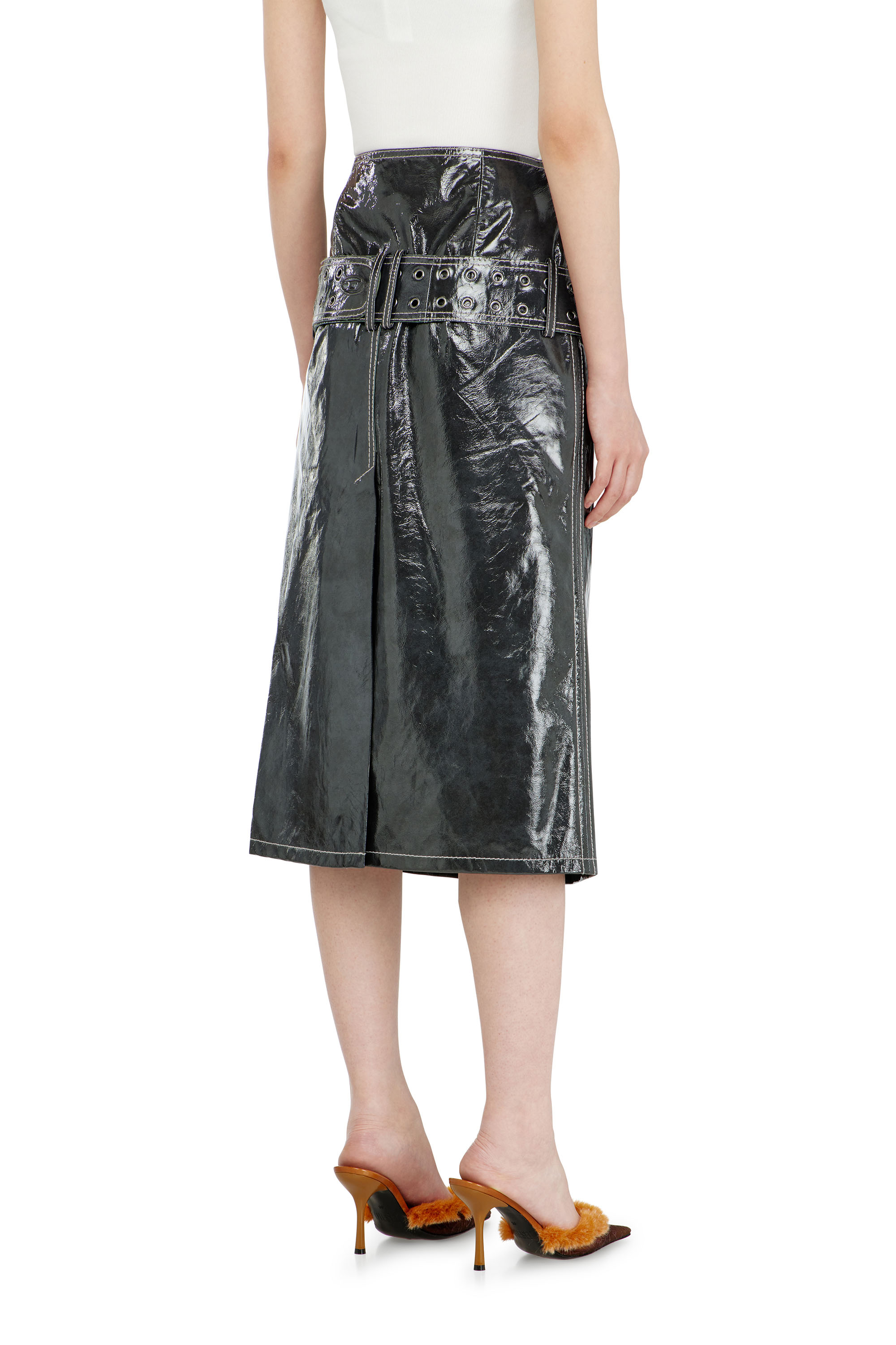 Diesel - L-ASCAR, Jupe midi en cuir verni avec ceinture Femme in ToBeDefined - 4