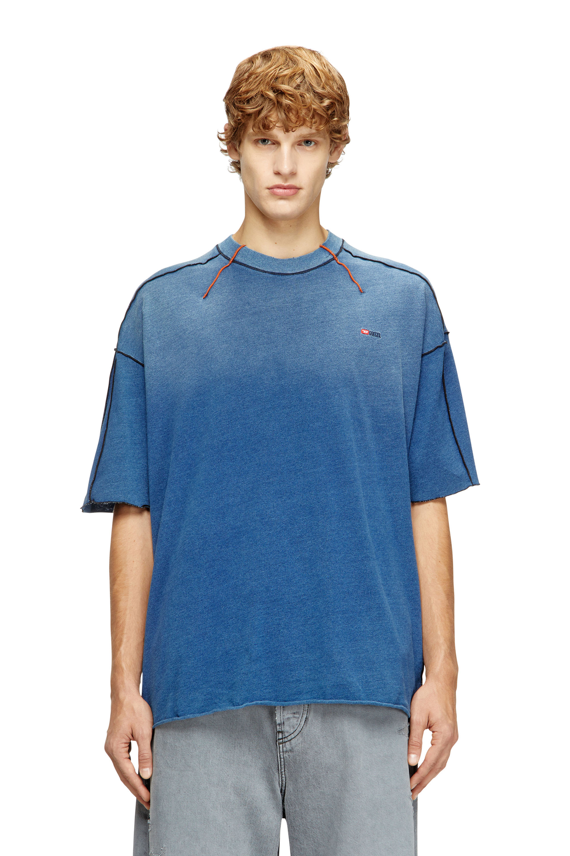 Diesel - T-CRAOXT, T-shirt en coton avec surpiqûres contrastantes Homme in Bleu - 1