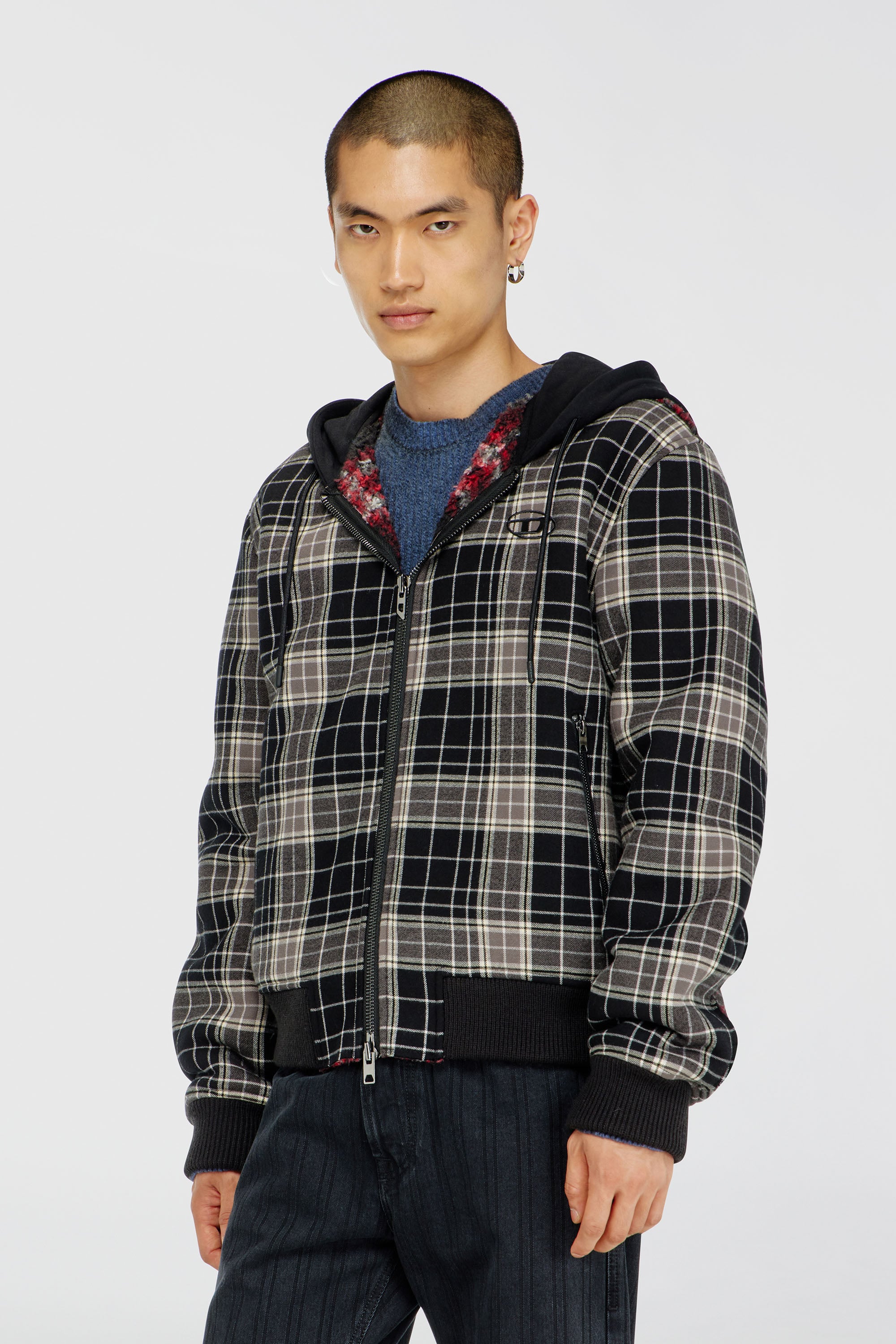 Diesel - W-KUNST, Blouson bomber &agrave; carreaux avec int&eacute;rieur effet teddy Homme in Polychrome - 1
