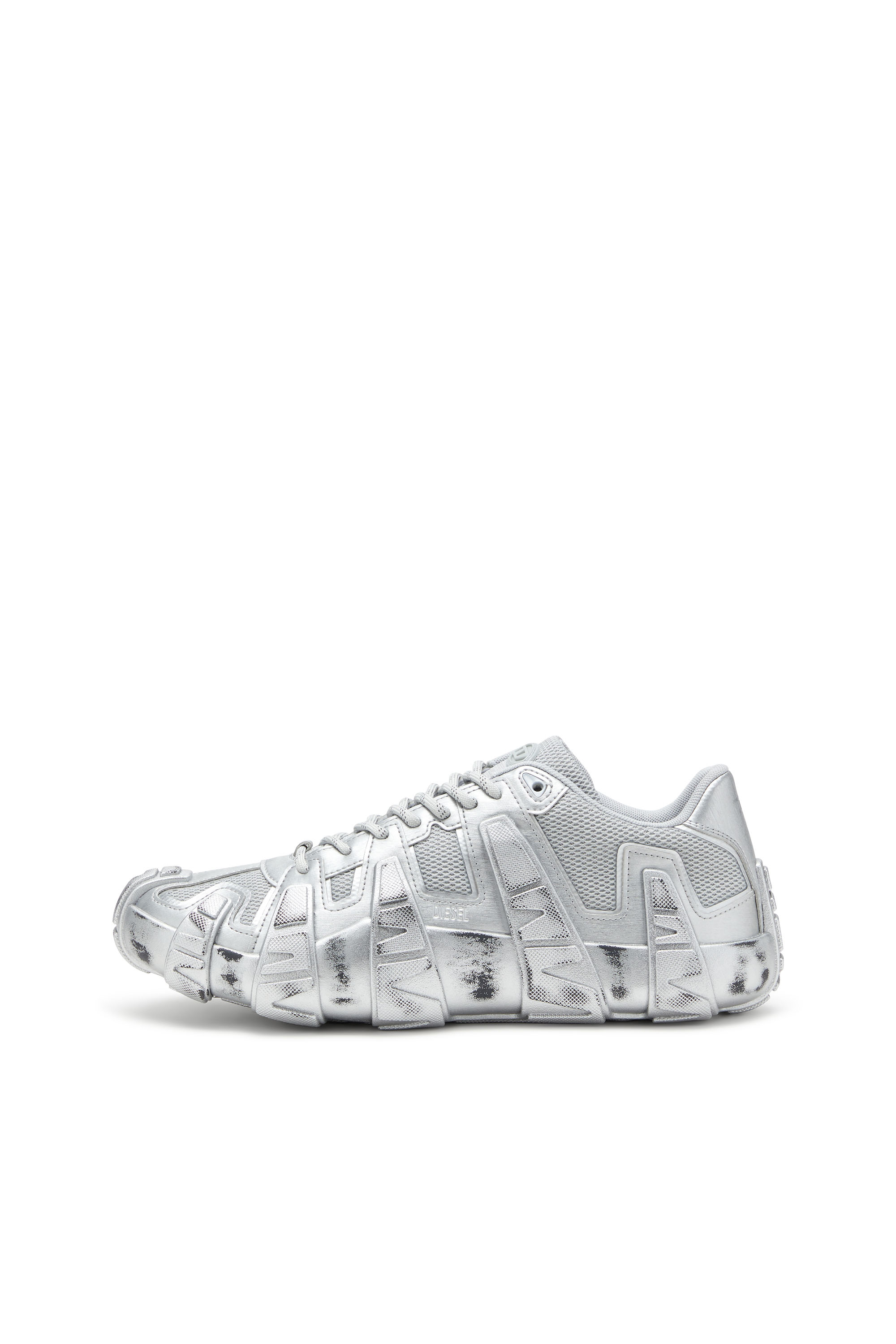 Diesel - S-D-GRIFFE LOW, Sneakers métalliques en mesh et PU Homme in Gris argenté - 3