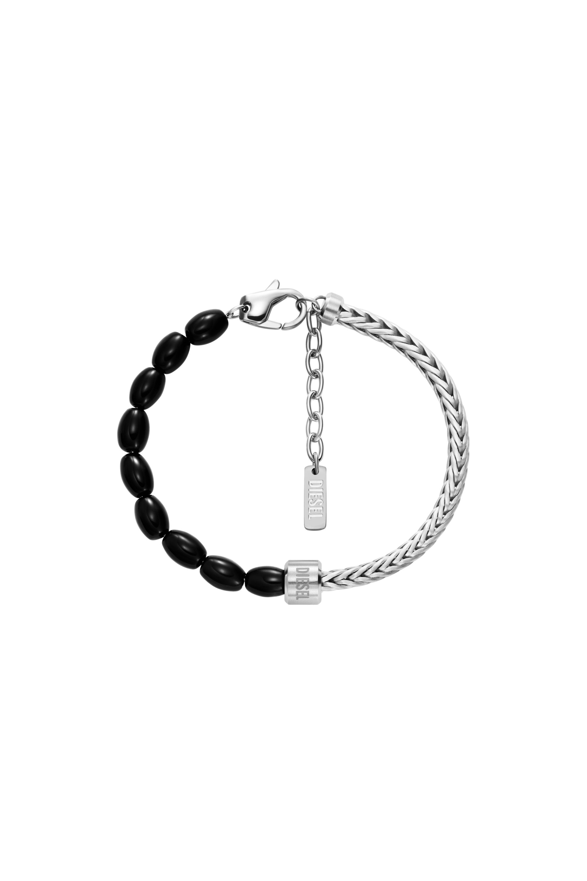 Diesel - DX1714040, Bracelet en perles d&rsquo;agate noire Mixte in Gris argent&eacute; - 1
