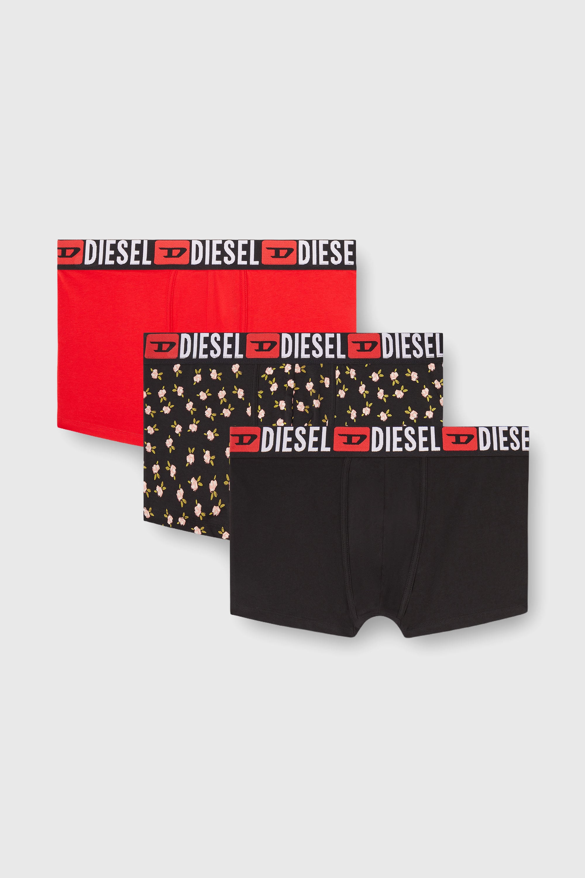 Diesel - UMBX-DAMIENTHREEPACK, Lot de trois trunks en coton stretch &agrave; motif floral Homme in Noir - 1