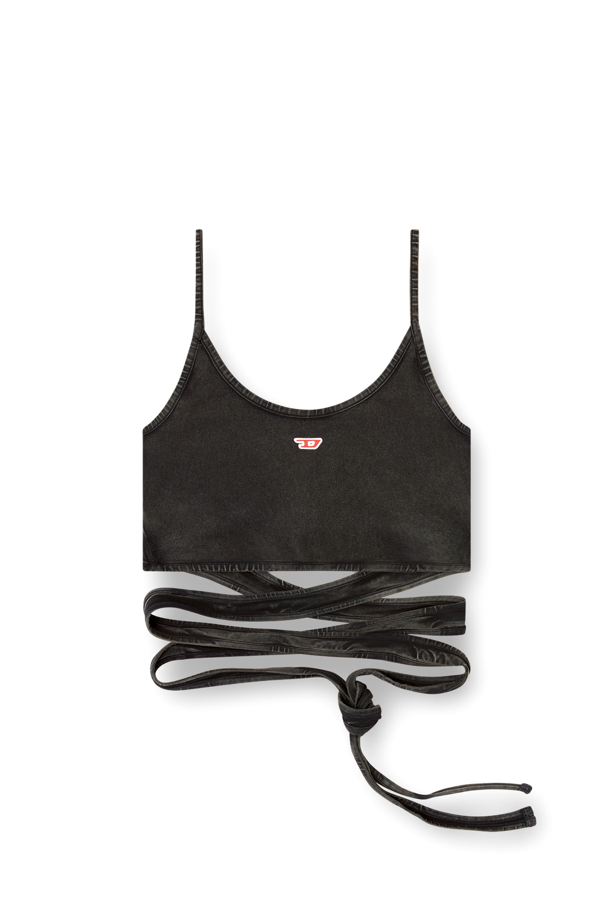 Diesel - T-LEYA-TAIL-R1, Débardeur effet denim avec lanières croisées Femme in Noir - 3