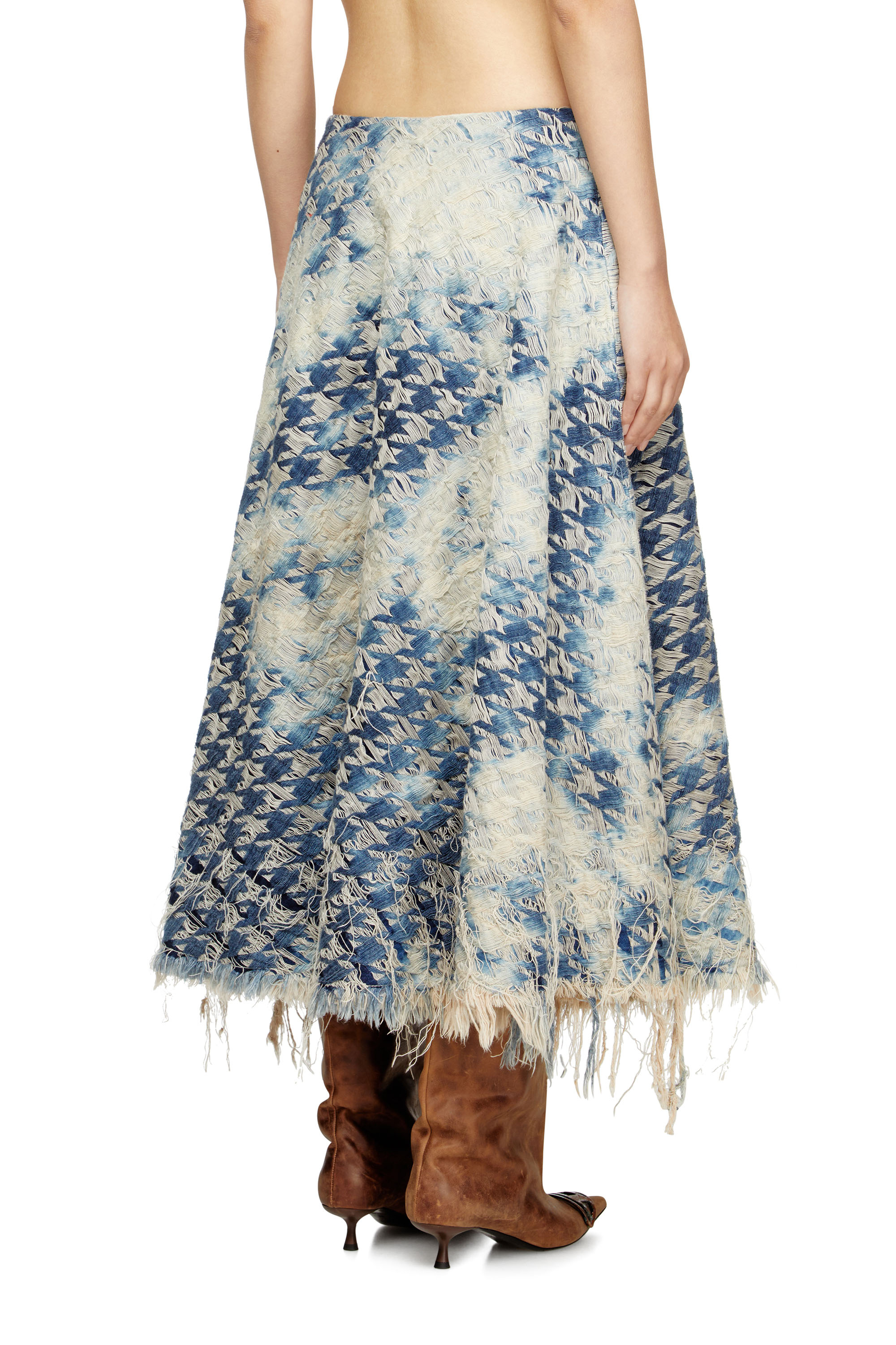 Diesel - DE-ANNET-FSH1, Jupe midi en denim tissé pied-de-poule Femme in Bleu - 4