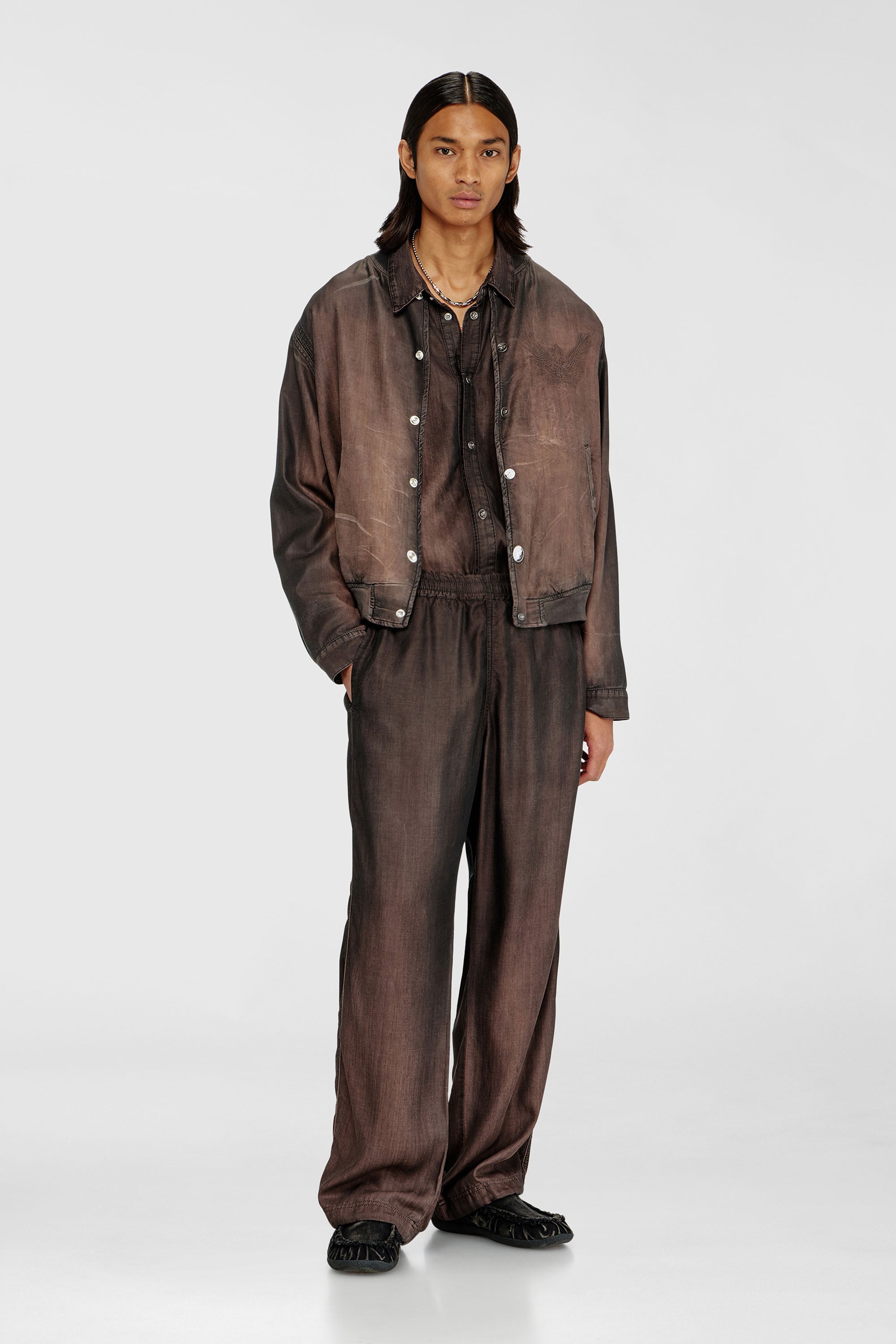 Diesel - D-BELMOR-S, Blouson bomber en denim enduit fluide Homme in Marron - 2
