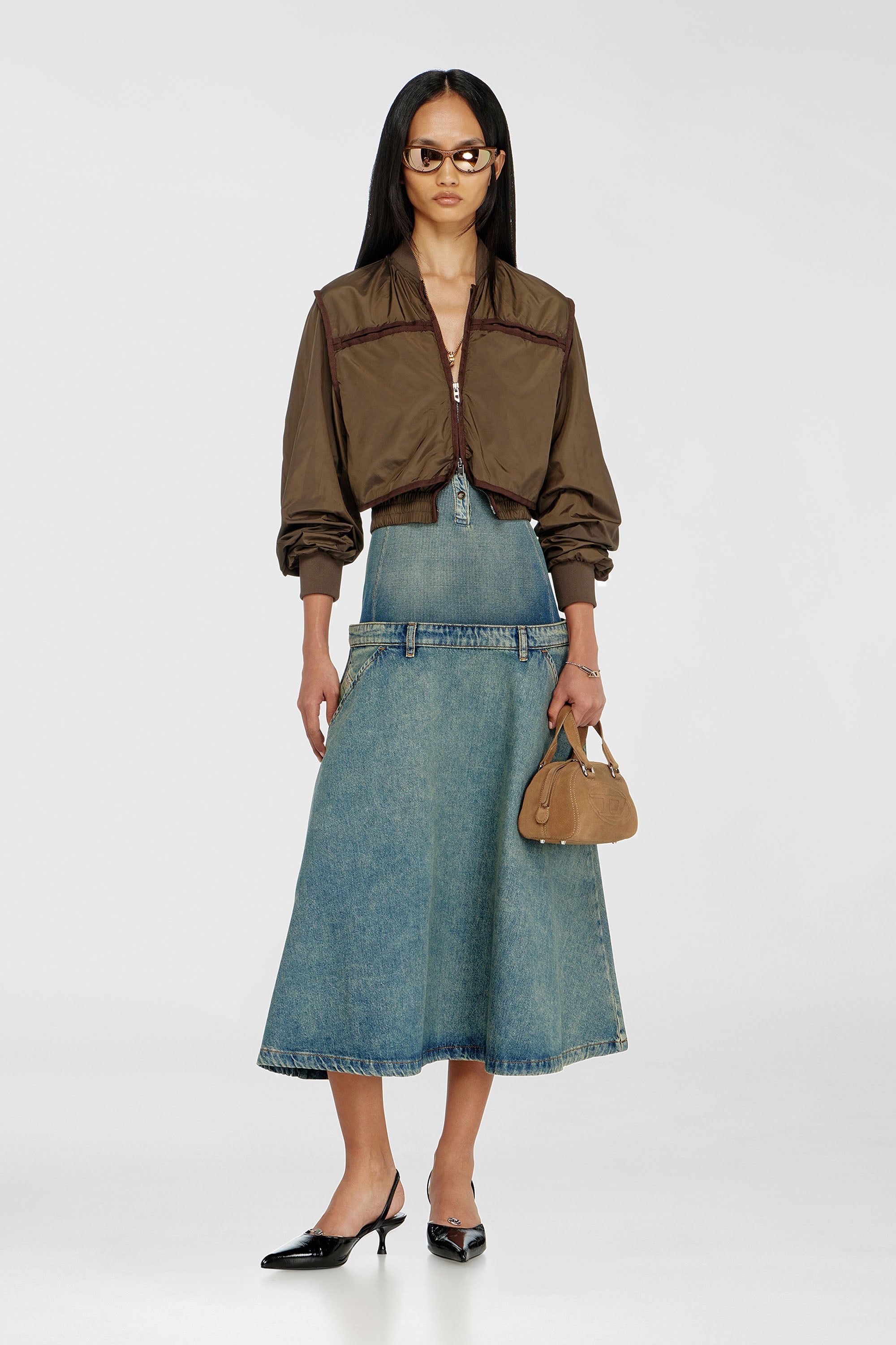 Diesel - G-OTHAM, Veste en nylon avec bandes ton sur ton Femme in Marron - 2